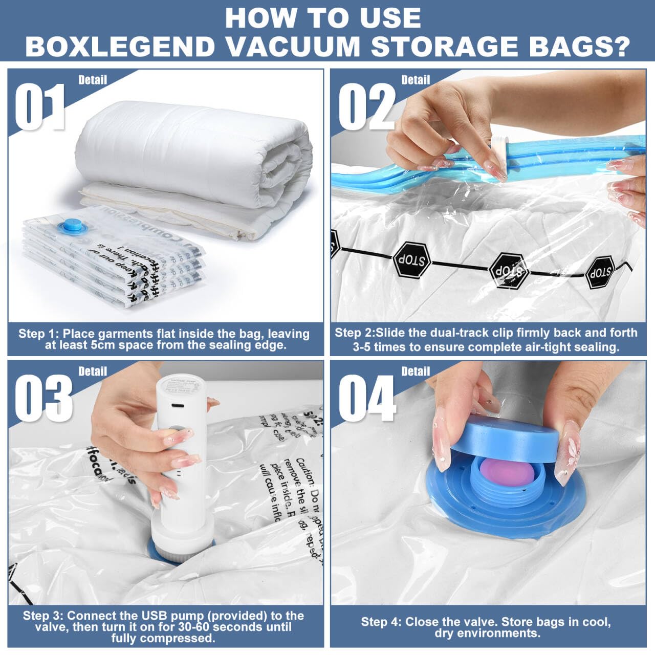 BoxLegend Vacuum Storage Bags with Electric Pump 26 Combo (3X-Jumbo, 5 Jumbo, 5 Large, 8 Medium, 5 Small) Thickened Vacuum Seal