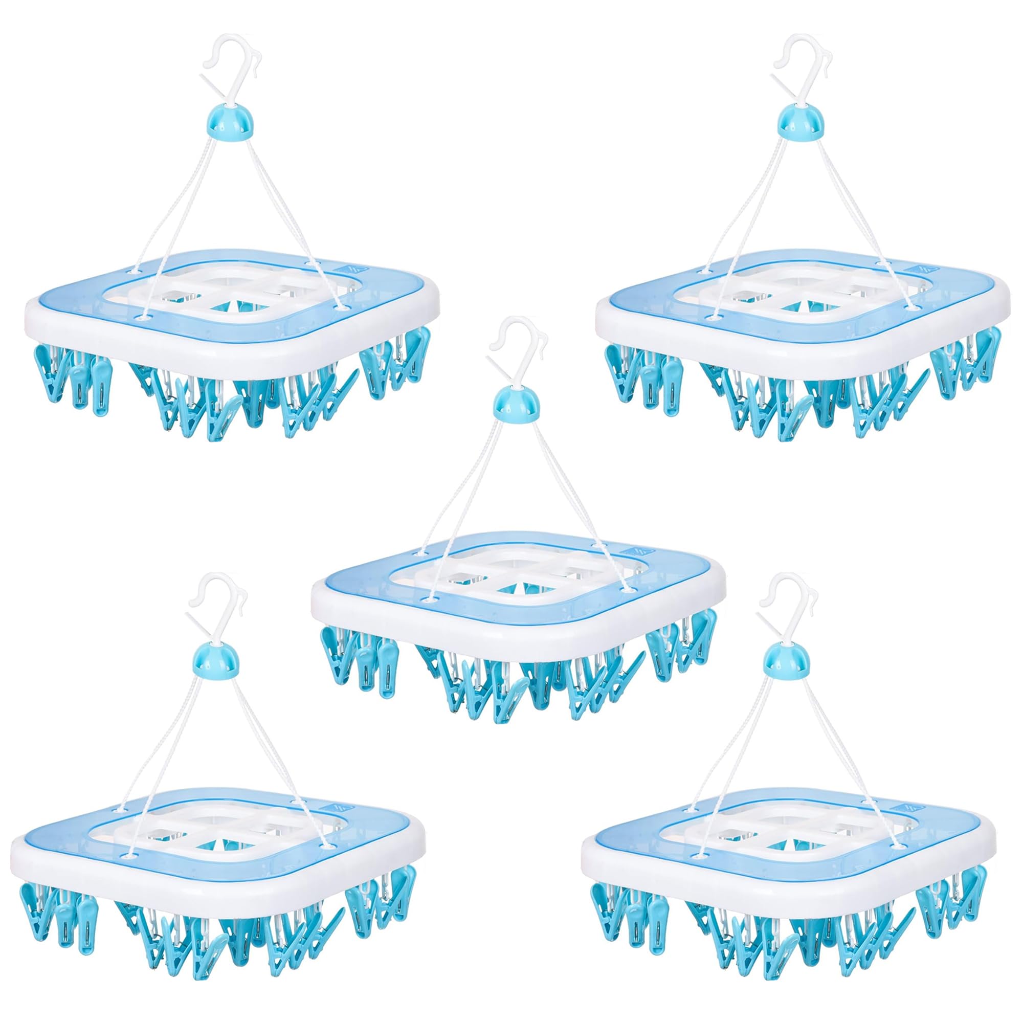 Kuber Industries (Pack Of 5) Cloth Drying Hanger | 36 Clips Baby Drying Pegs | 360 Degree Rotatable Hanger | Clip Stand For Clot