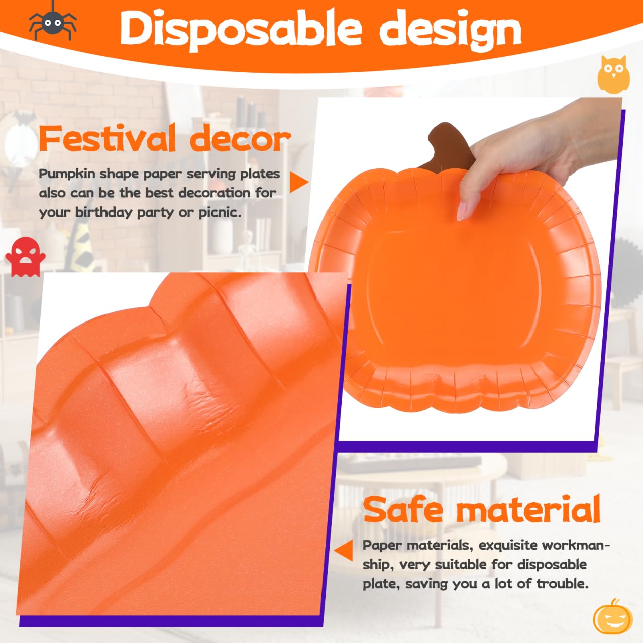 GLEAVI Halloween Pumpkin Paper Plates: 20pcs 9 Inch Orange Pumpkin Plates Disposable for Cake Dessert for Halloween Thanksgiving