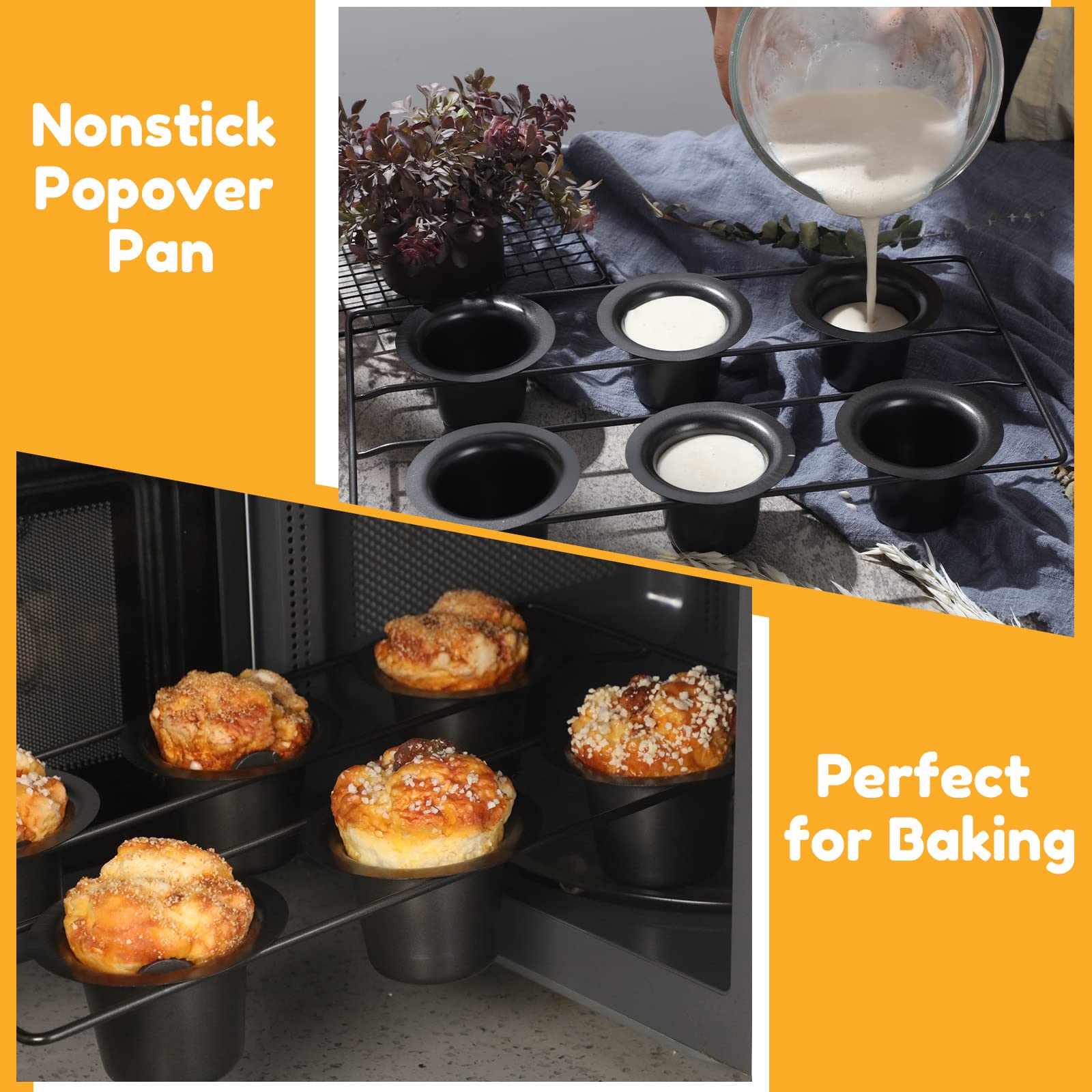 Shellwei 2 Pcs 12 Cups Nonstick Popover Pan Muffin Cupcake Pan Pudding Pan Bakeware For Oven Baking, Frittatas, Muffins, Quiches
