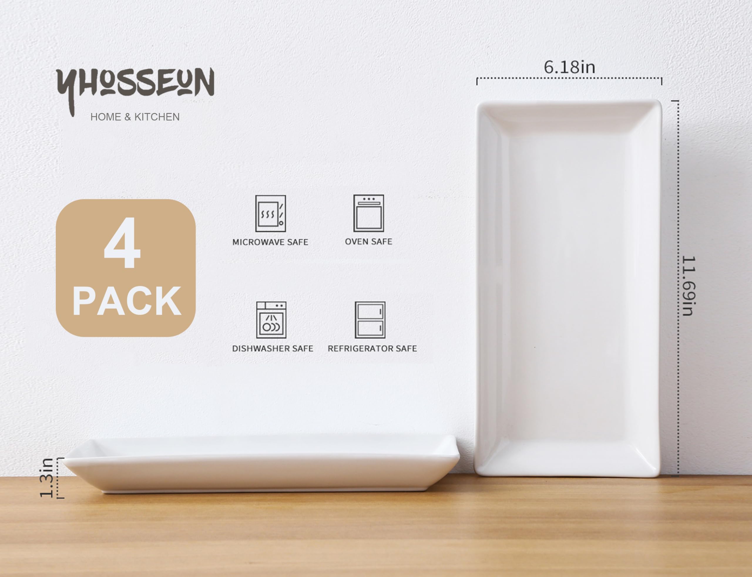 Yhosseun Porcelain Serving Platters Rectangular Trays White Serving Platters For Party, Stackable Serving Plates Set Of 4,12 Inc