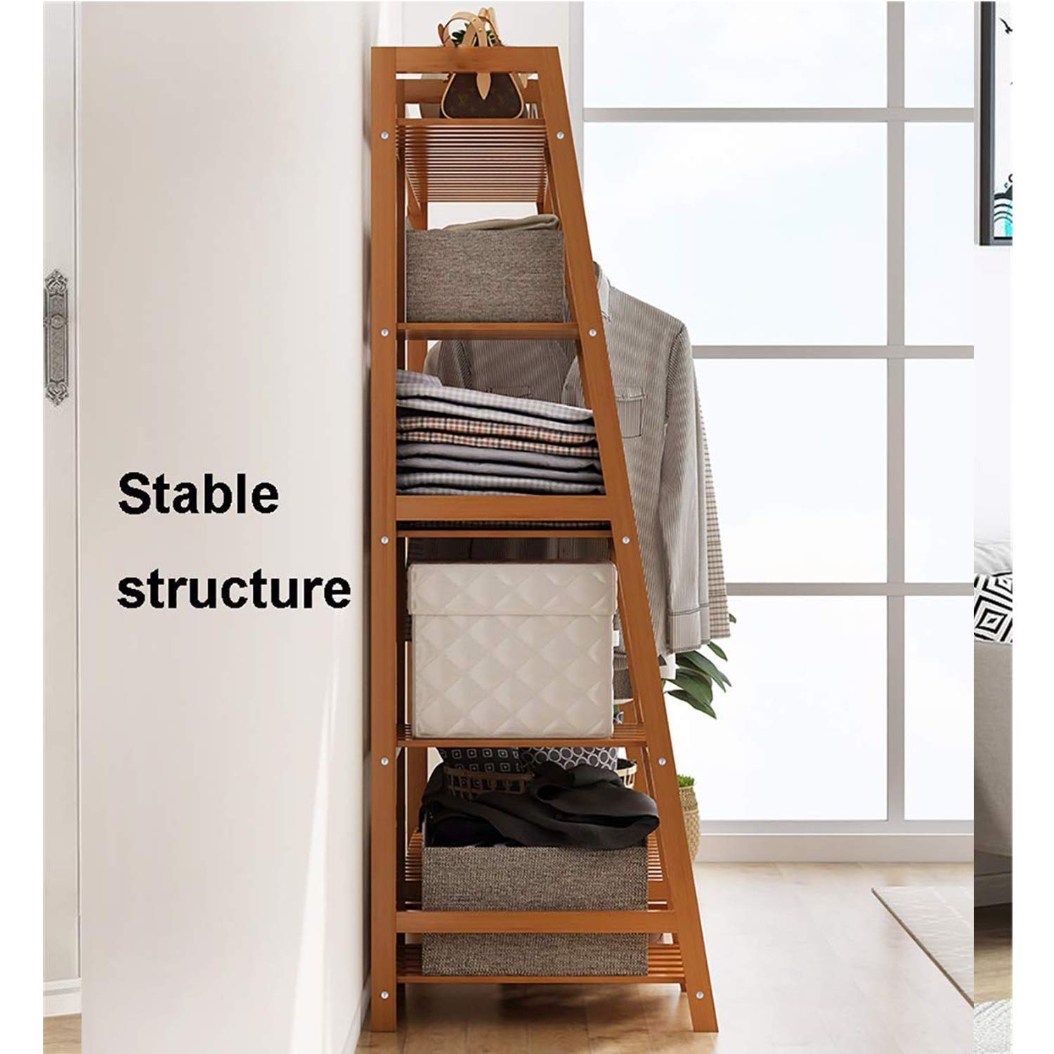 Leopax Bamboo Coat/Clothing/Garment Rack/Freestanding Storage With 5-Tier Shelf (110 X 40 X 140Cm, Natural)