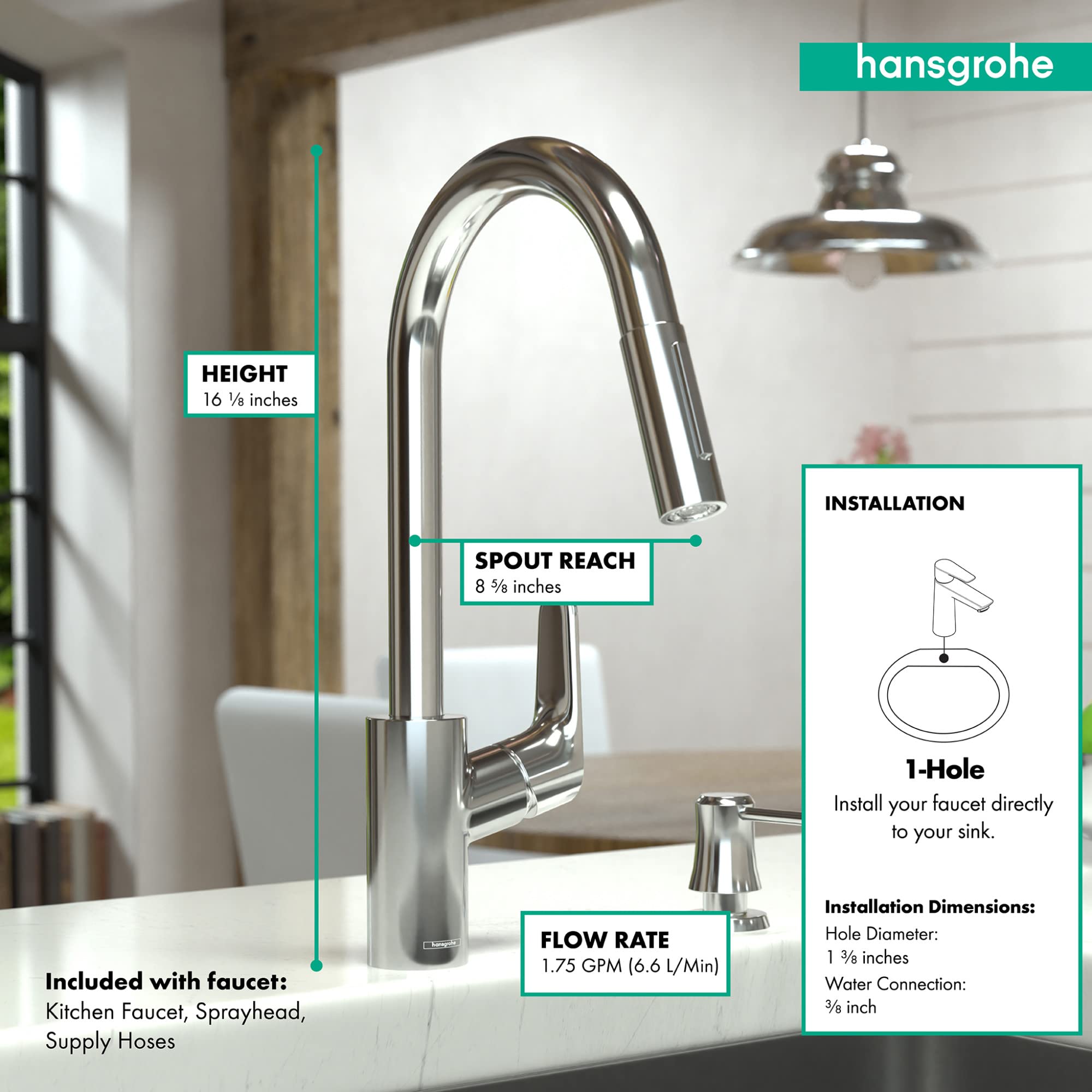 Hansgrohe Focus Gold High Arc Kitchen Faucet, Kitchen Faucets With Pull Down Sprayer, Faucet For Kitchen Sink, Magnetic Docking