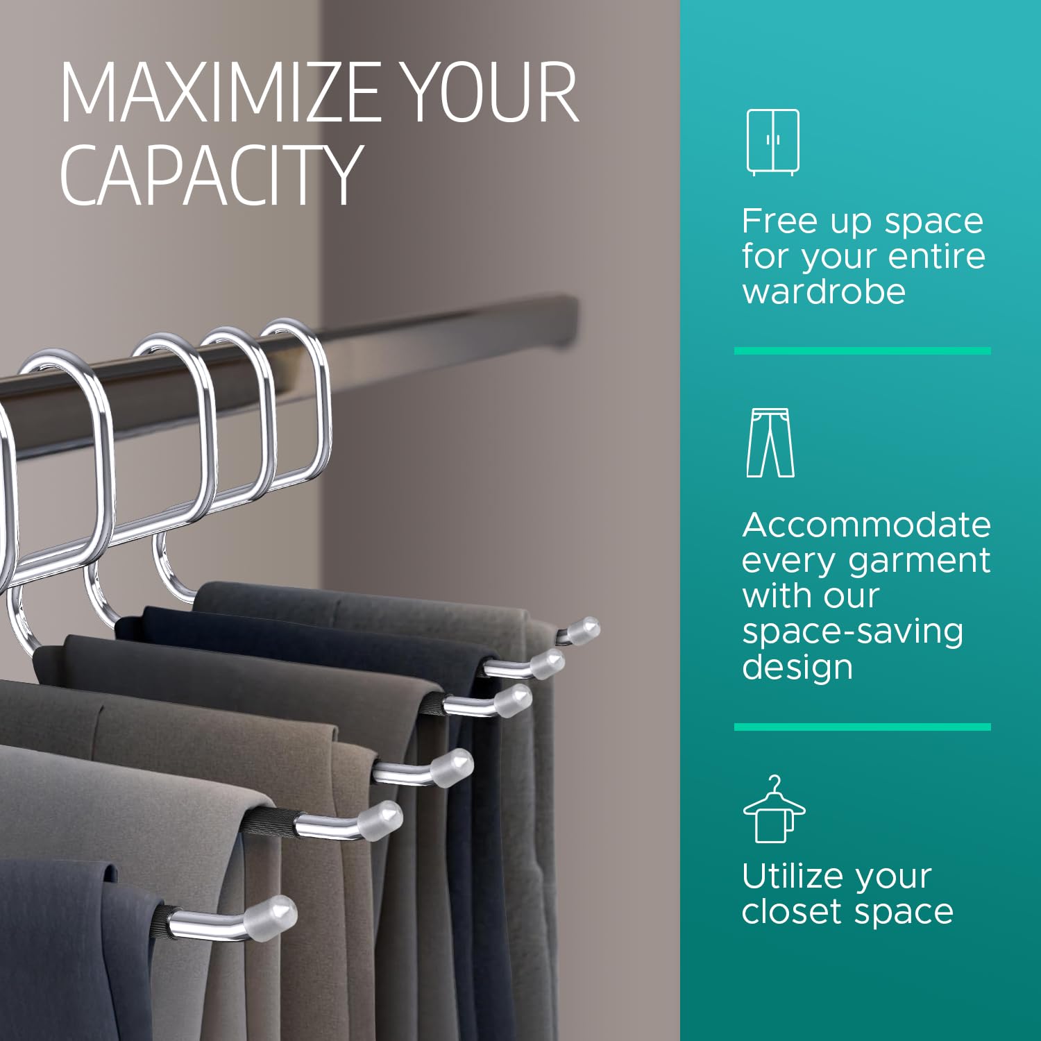 Set Of 50 Stainless Steel Non-Slip Open-Ended Trouser Hangers - Durable Pant Organizers