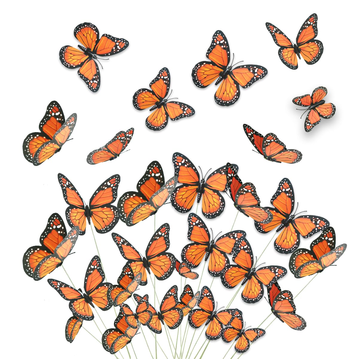 HSONAIGEE 48 Pcs Monarch Butterfly Decor 4 Sizes 3D Halloween Butterflies Wall Decal Fall Butterfly for Crafts Halloween Party W
