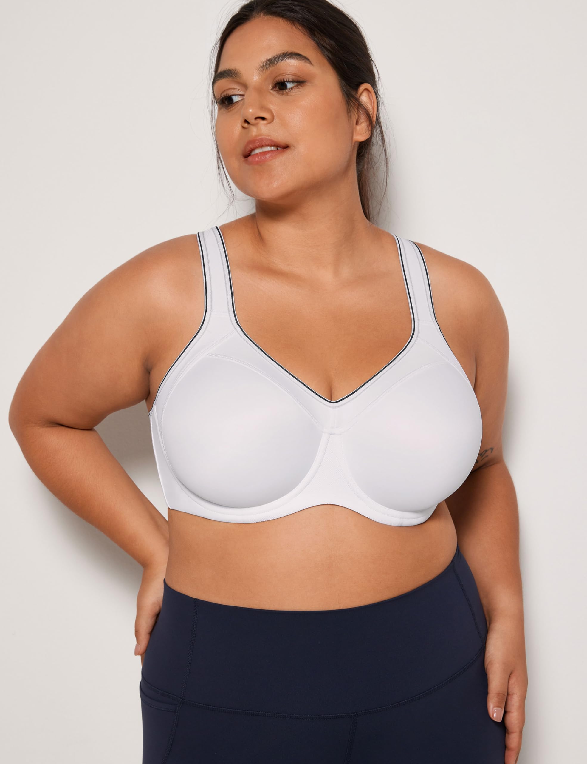 SYROKAN Women's High Impact Racerback Underwire Sports Bra, Lightly Lined, Size 36B, White, Mesh Material