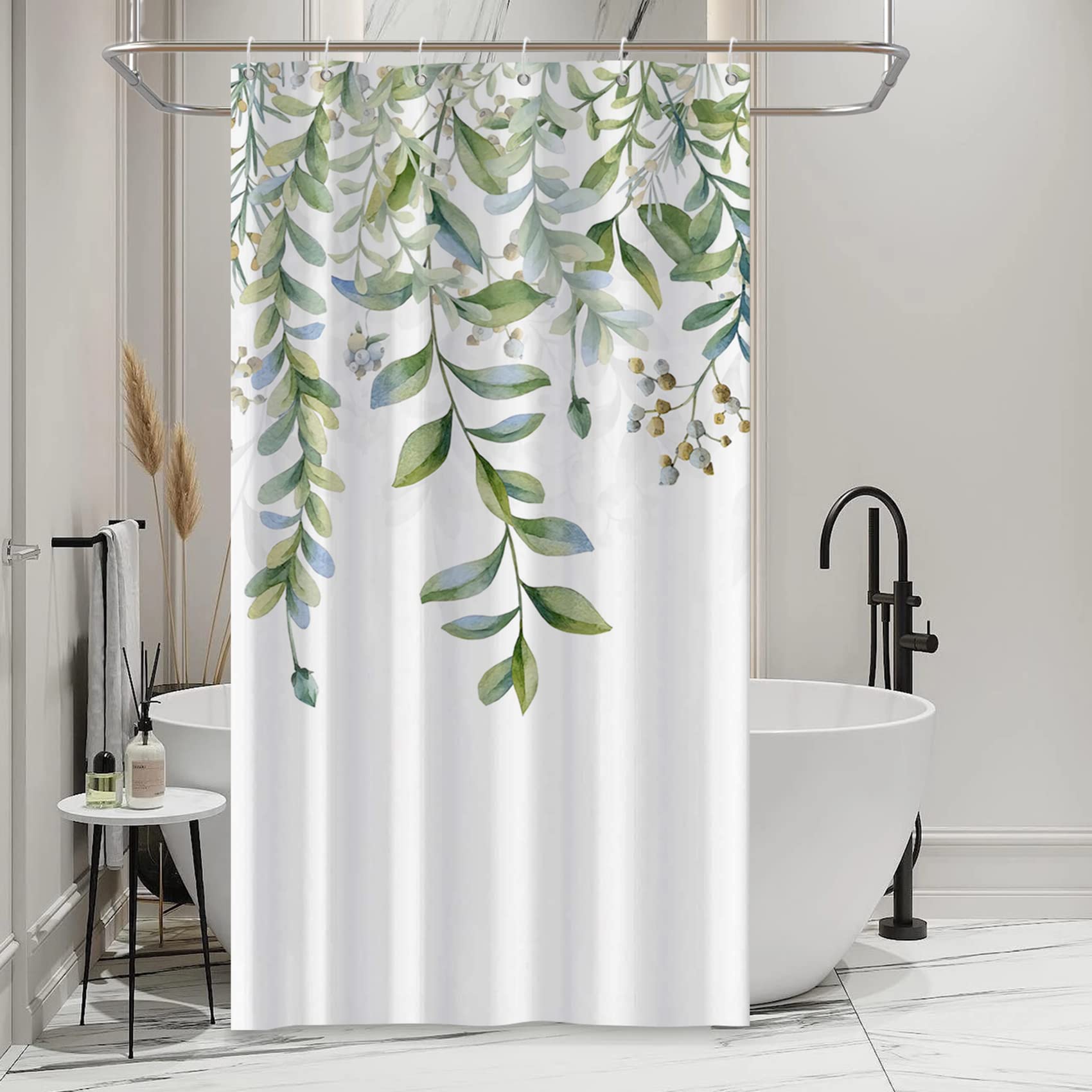 Awert Green Mixed Light Blue Plant Stall Shower Curtain With 6 Hooks Sage Green Shower Curtain For Bathroom Waterproof Fabric 36