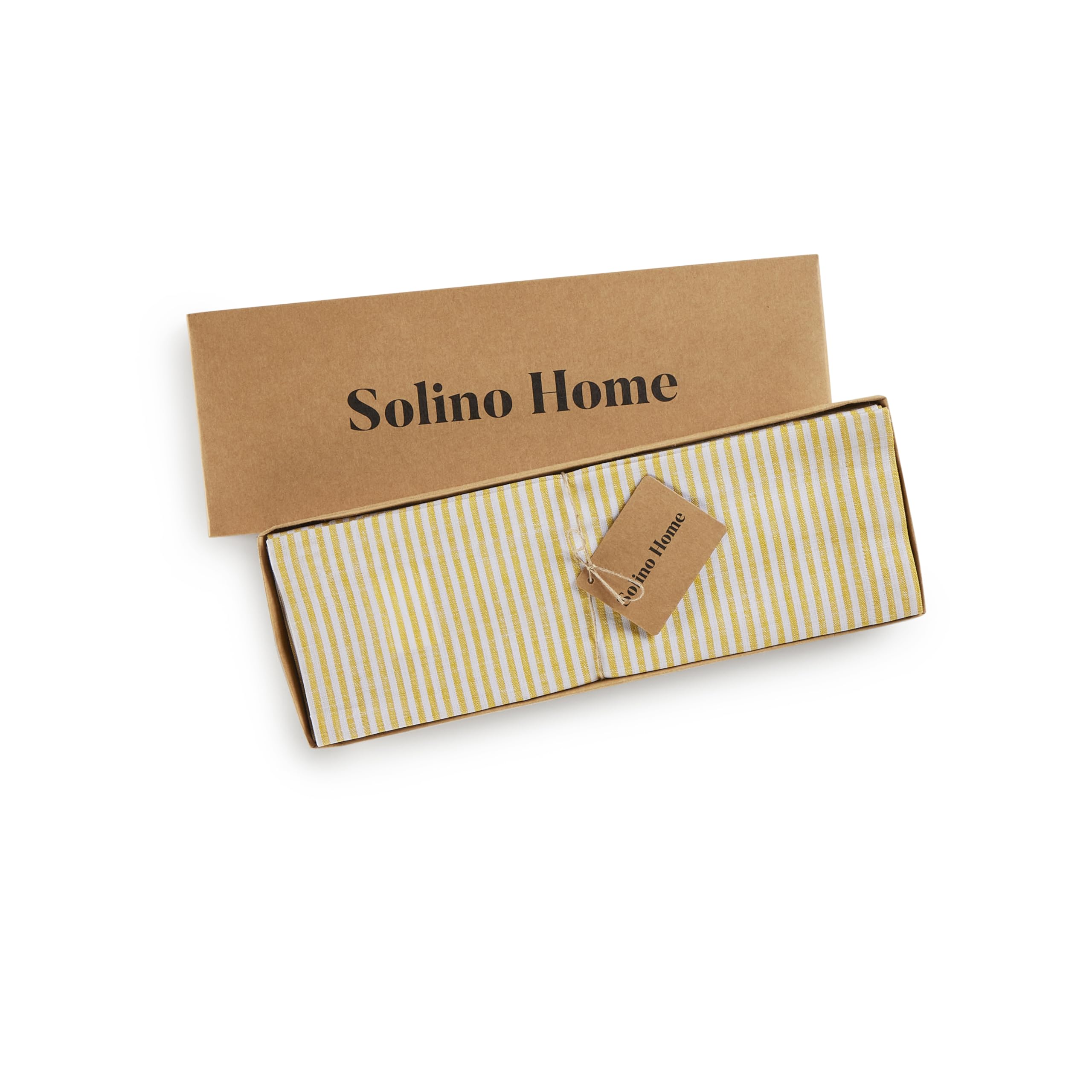 Solino Home Stripe Linen Placemats 19'' L X 14'' W Inch - 100% Pure Linen Spicy Mustard And White Cloth Placemats Set Of 4 - Nar