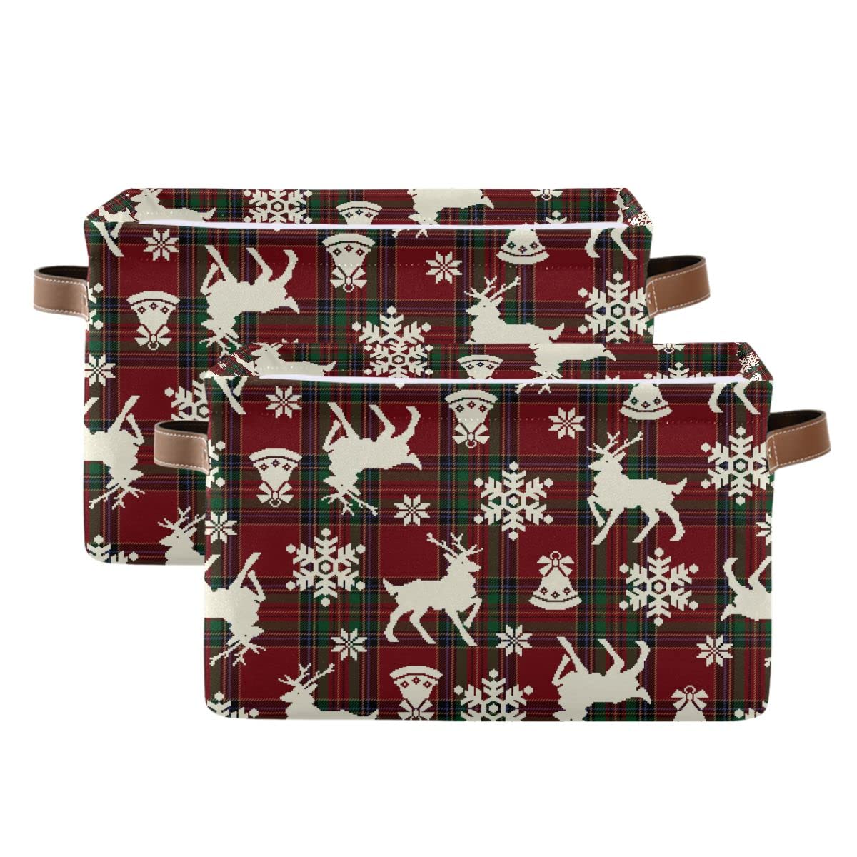 Christmas Bells Reindeer Storage Basket Fabric Laundry Baskets Winter Snowflake Xmas Red Green Buffalo Plaid Storage Boxes Organ