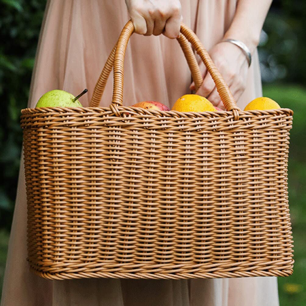 Alipis Wicker Basket With Handle Woven Storage Basket Rattan Flower Basket Fruits Vegetable Basket Egg Basket Packing Basket Gar