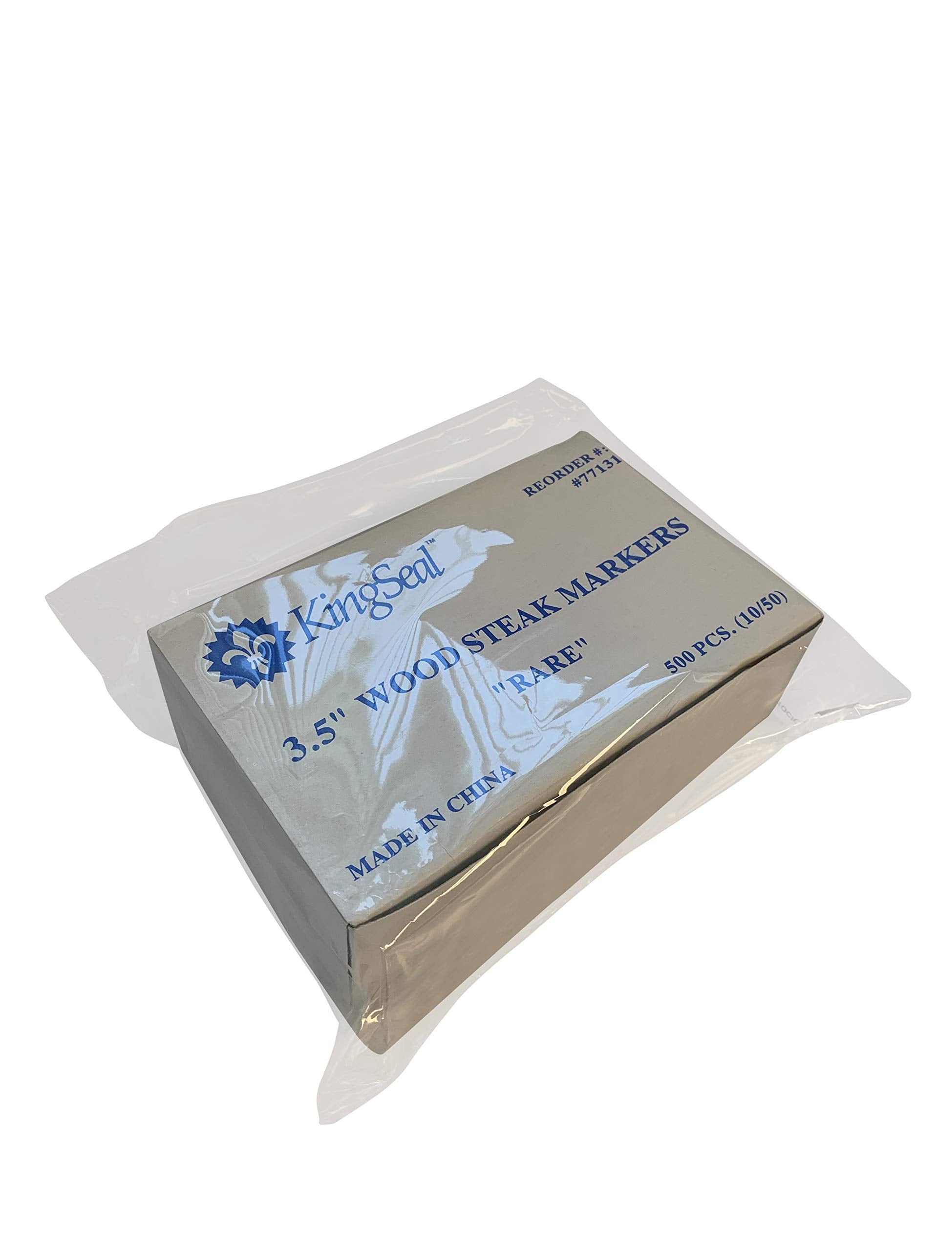Kingseal 3.5 Inch Natural Birch Wood Steak Markers, Heat Stamped, Rare - 500 Per Box, 10 Boxes Per Case (5,000Pcs Total)