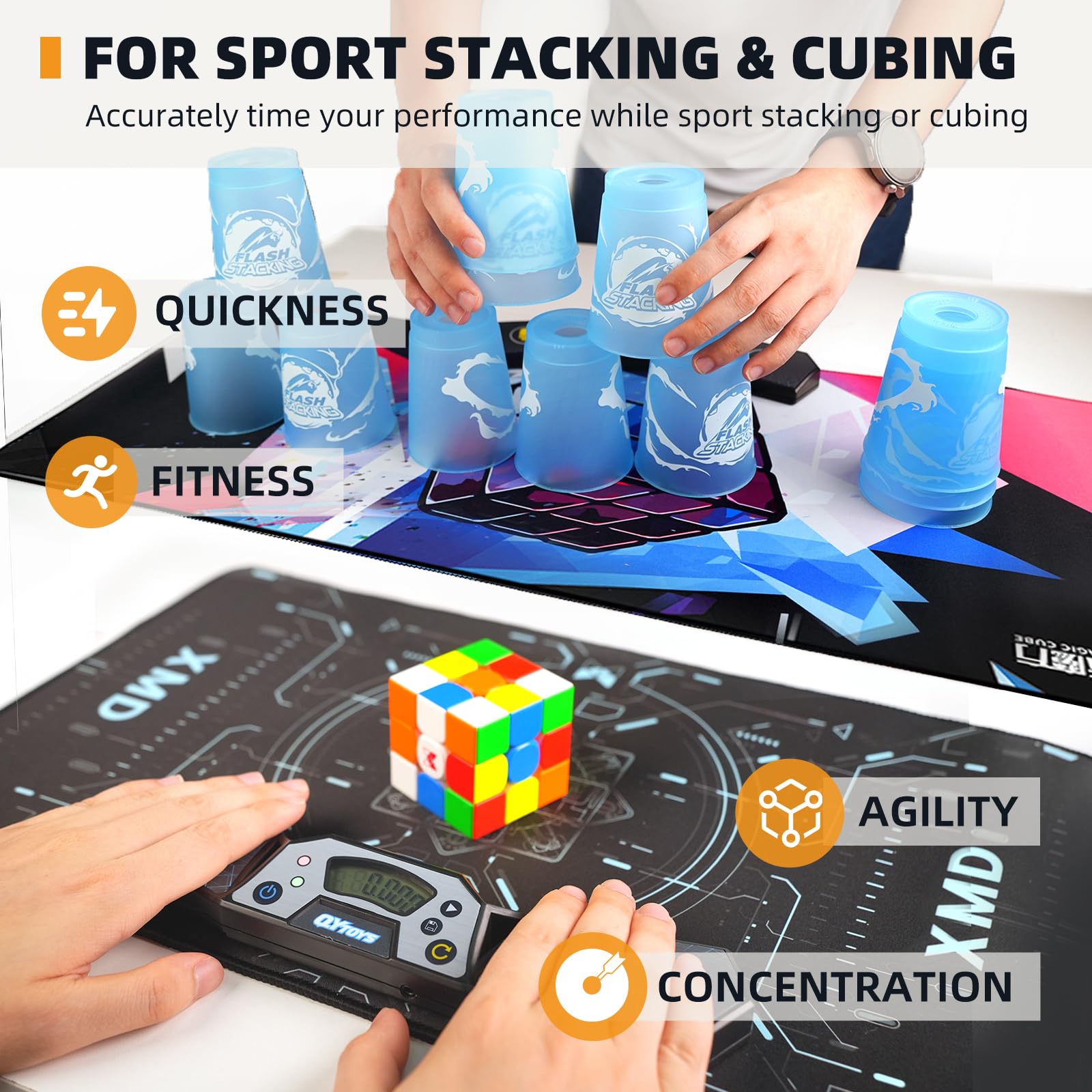 LogicTwist Professional Speed Cube Timer,Touch Control Timer with Display,Cube Race Stack Competition a Great Gift for Boys and