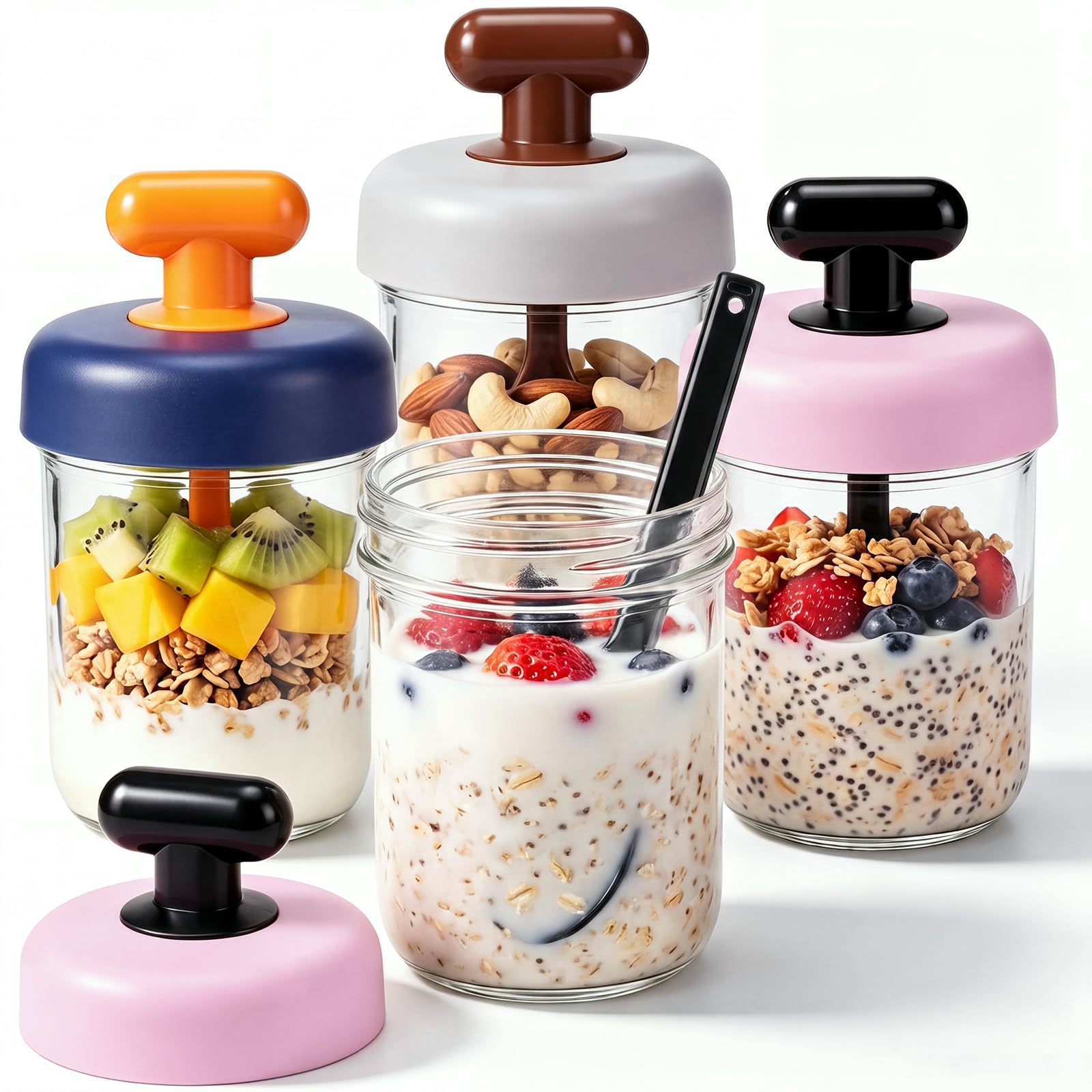Suclain 4 Pack 13.5 oz Overnight Oats Containers with Lids and Spoons Bulk