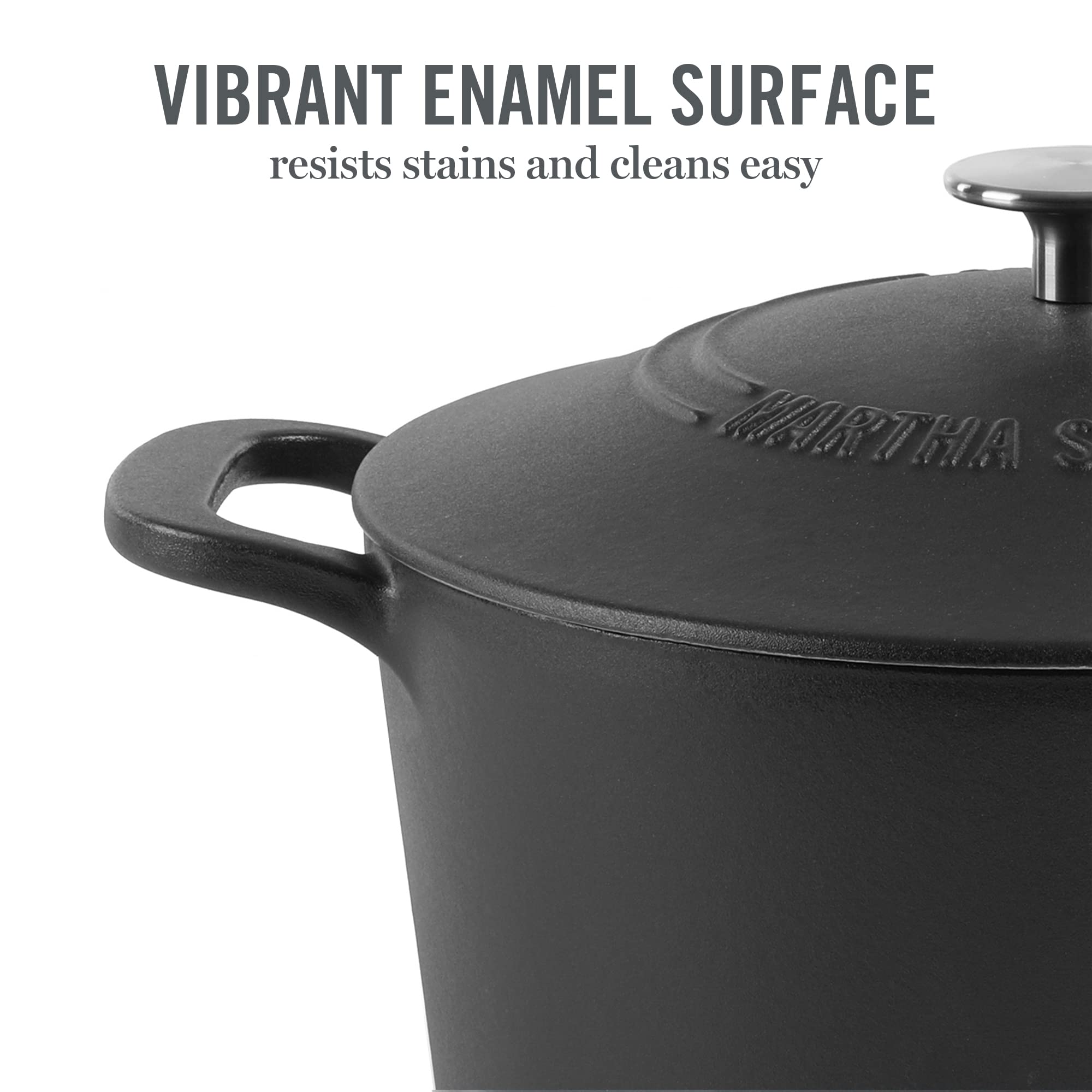 Martha Stewart 7 QT Enamel Cast Iron Dutch Oven, Matte Black, Model 97291.02R, Durable Cookware for Versatile Cooking