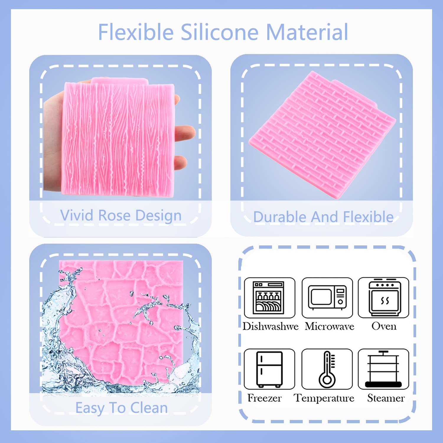 Mujiang Rock Brick Wall Texture Fondant Molds Wood Grain Tree Bark Silicone Impression Mat For Diy Cake Decoration Cupcake Toppe