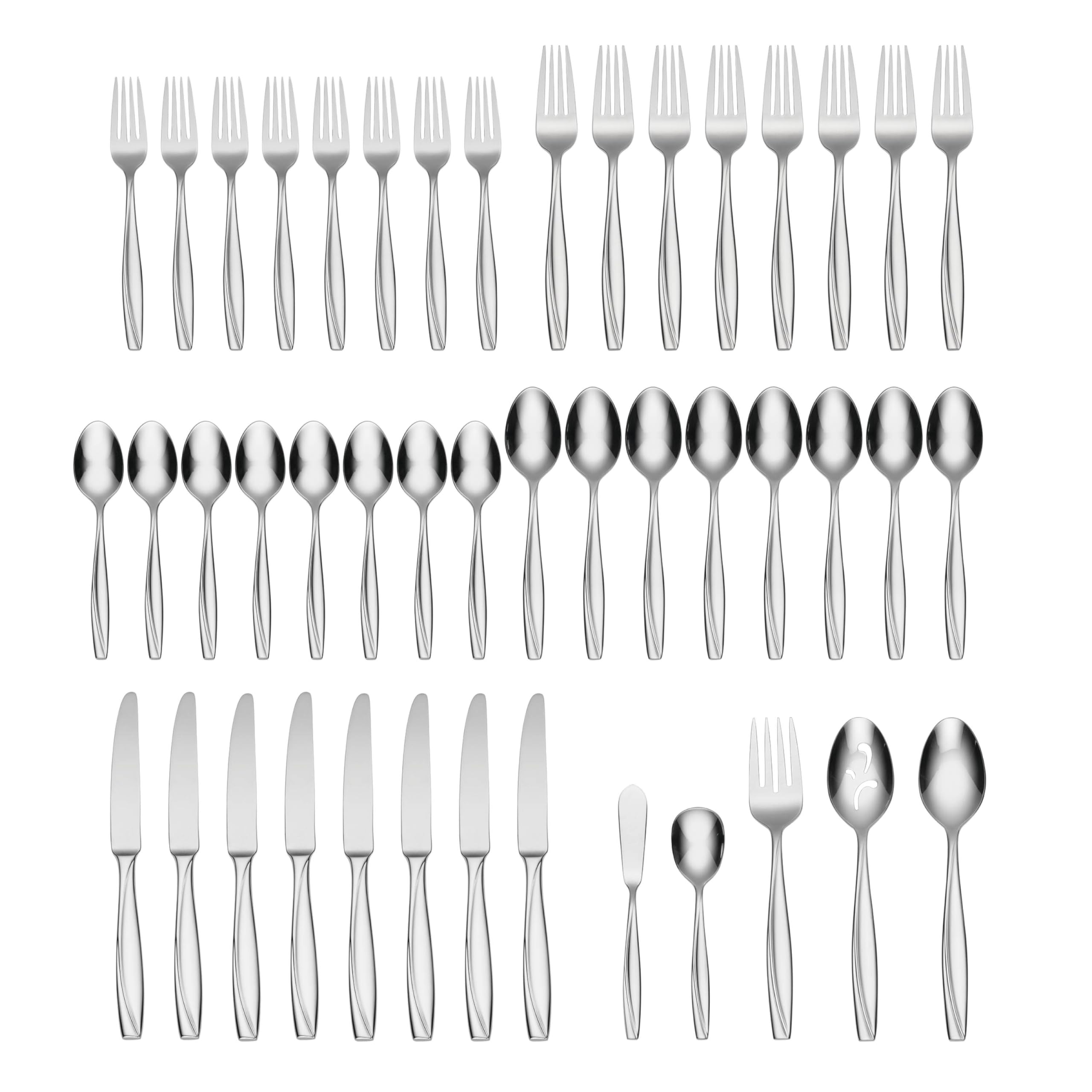 Oneida Camlynn Mirror 45 Piece Casual Flatware Set, 18/0 Stainless, Service For 8,Silver
