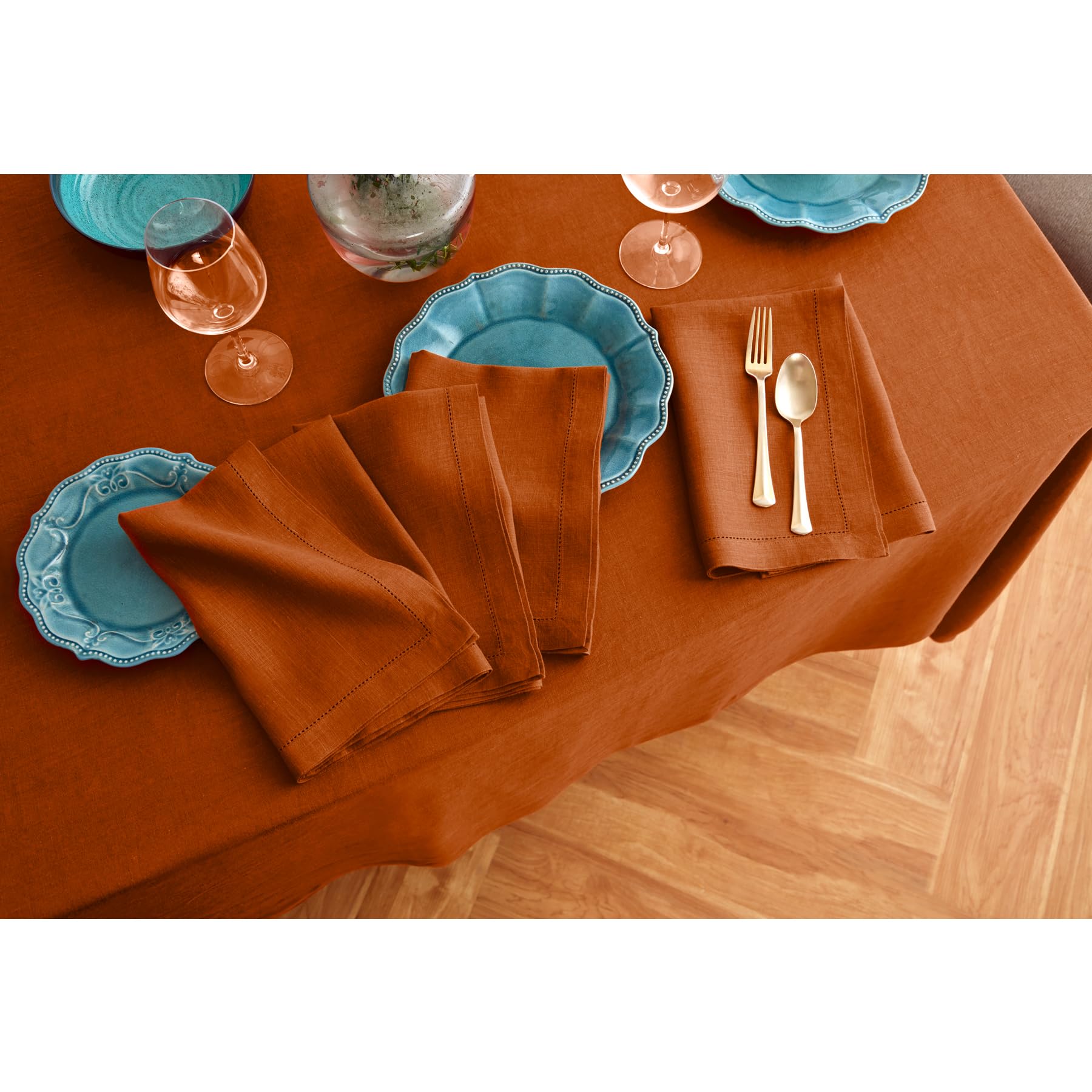 Solino Home Cinnamon Stick Linen Tablecloth 108'' L X 70'' W Inch - Sonoma, 100% Pure Linen Prewashed Table Cloth For Rectangle