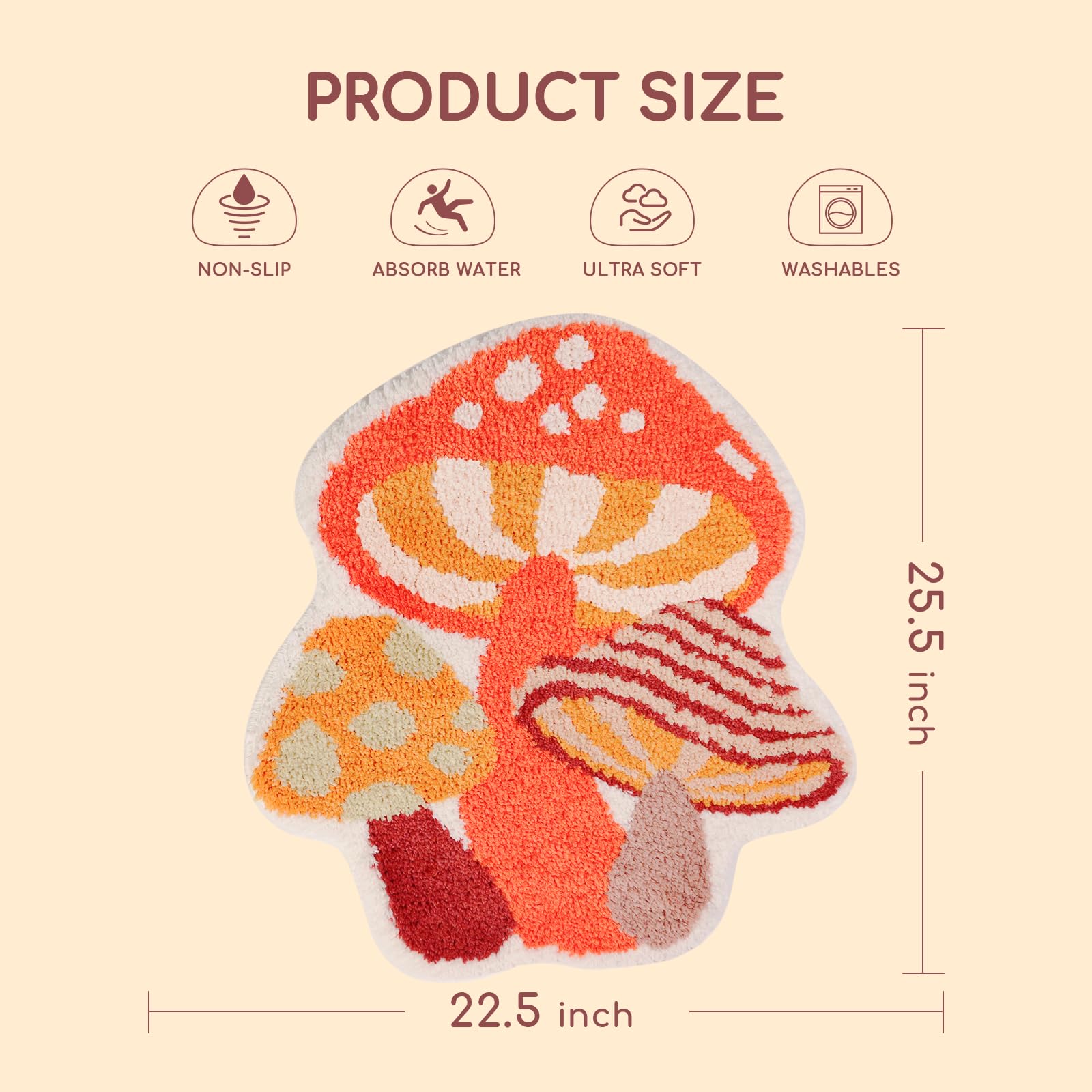 Softania Mushroom Rug Cute Bath Mat Small Non Slip Bathroom Rug Washable Fun Kids Bath Mats - Water Absorbing Bath Mat Funky Mus