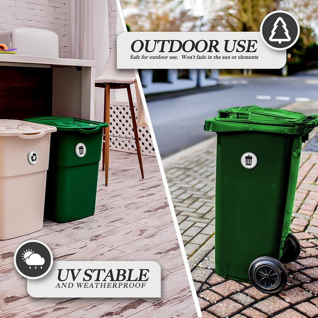 Trash And Recycle Stickers Set Of 2 | Indoor Outdoor Uv Stable & Weatherproof | Kitchen Pantry Office Organization | Garbage Bin