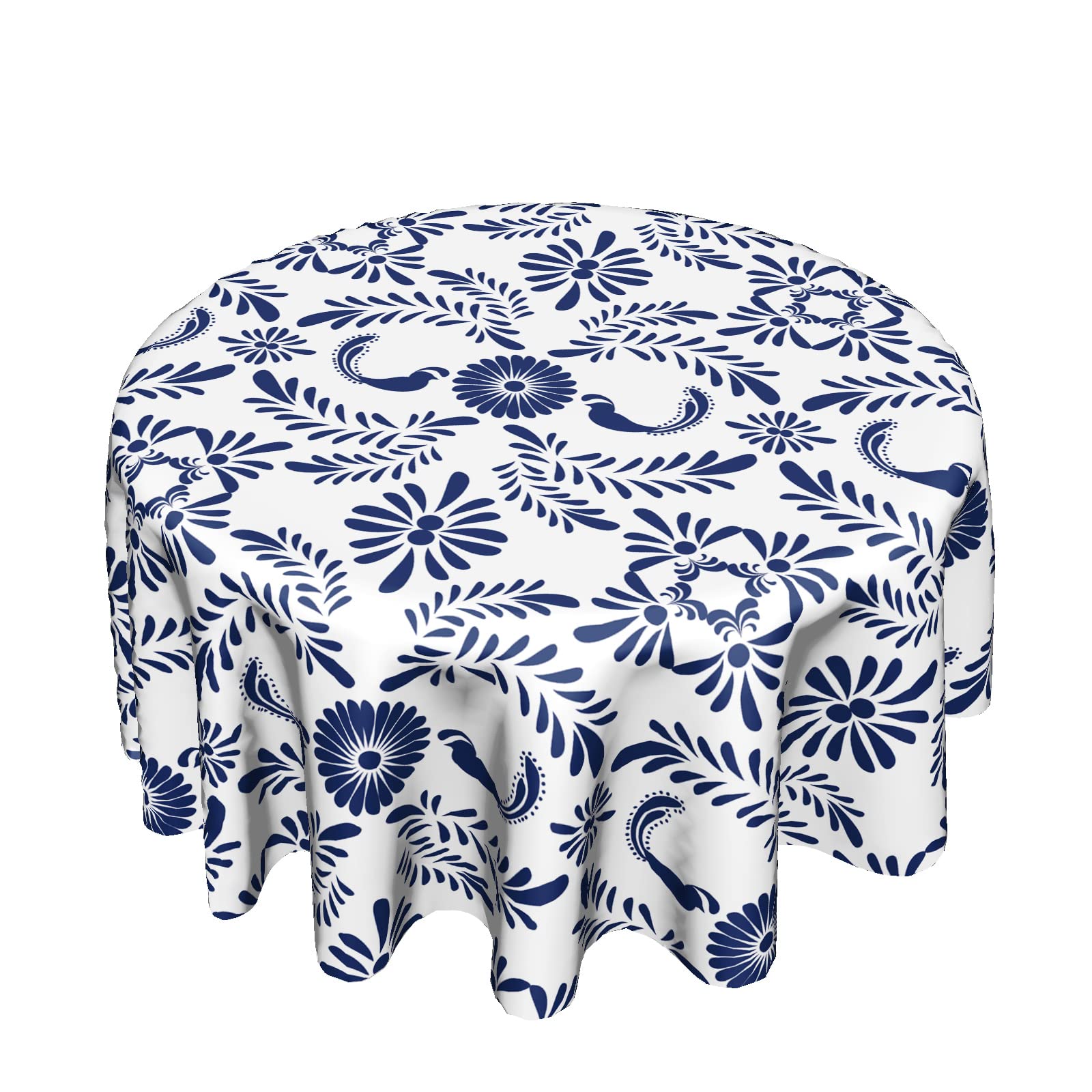Cafl Round Tablecloth Blue And White Porcelain Floral Mexican Talavera Table Cloths Waterproof For Party Dining Holiday Banquet