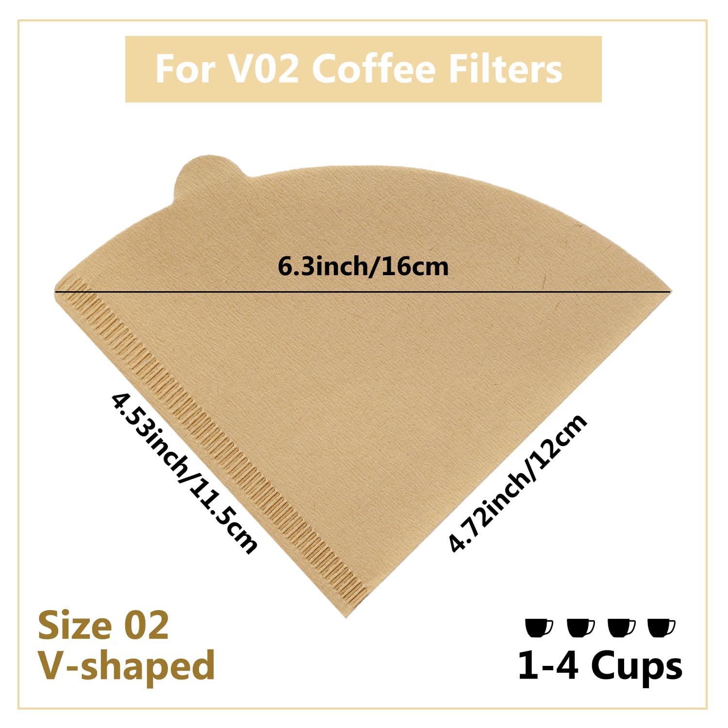 Cone Coffee Filters Size 02, 100 Count 1-4 Cups Unbleached Natural Brown V02 Disposable Coffee Filter Paper, Compatible With V60
