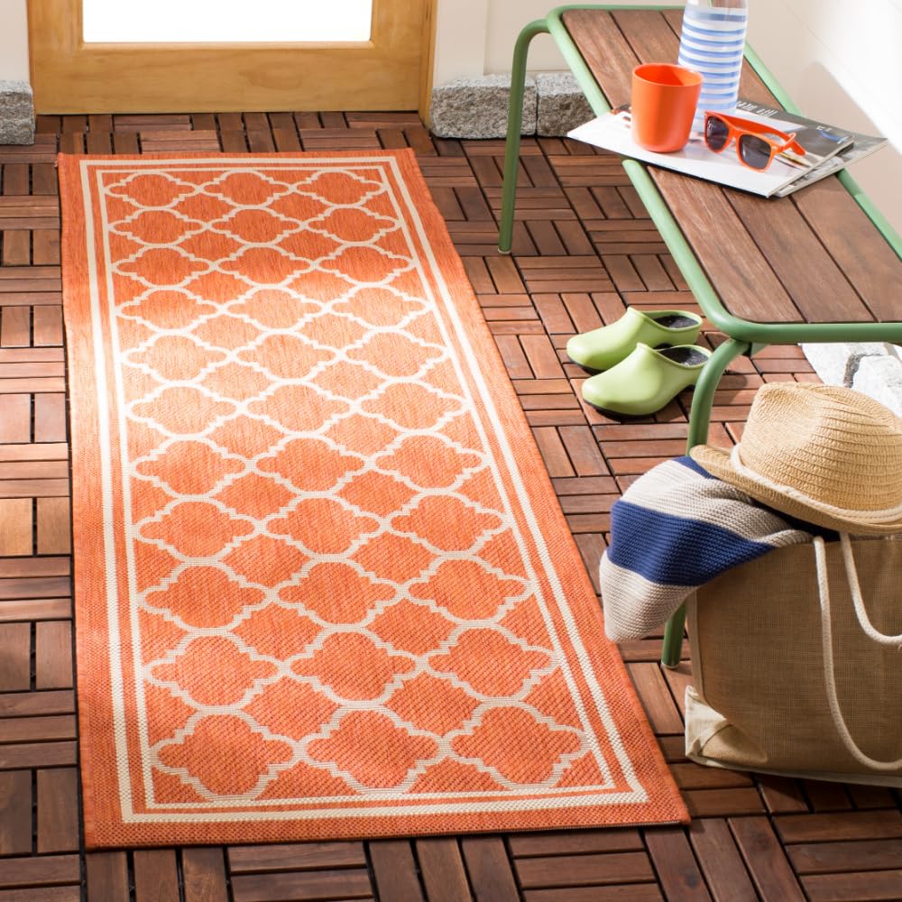 SAFAVIEH Courtyard Collection 23 x 67 Terracotta / Bone CY6918 Trellis Indoor/ Outdoor Patio Backyard Mudroom Runner Rug