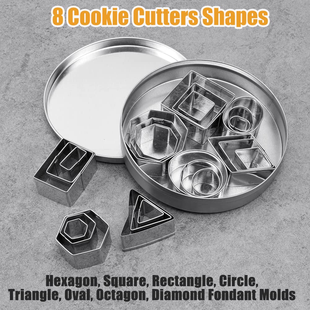 Ofone 24 Pcs Small Cookie Cutters Set, Stainless Steel Geometric Shapes Fondant Cutter Including Square Triangle Oval Rectangle