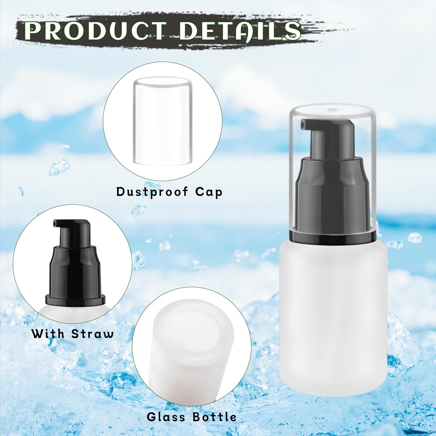8 Pcs 30Ml/1Oz Frosted Glass Bottles Empty Pump Dispenser Jar Travel Lotion Vials With Plastic Pump Head For Toiletry Liquid Fou