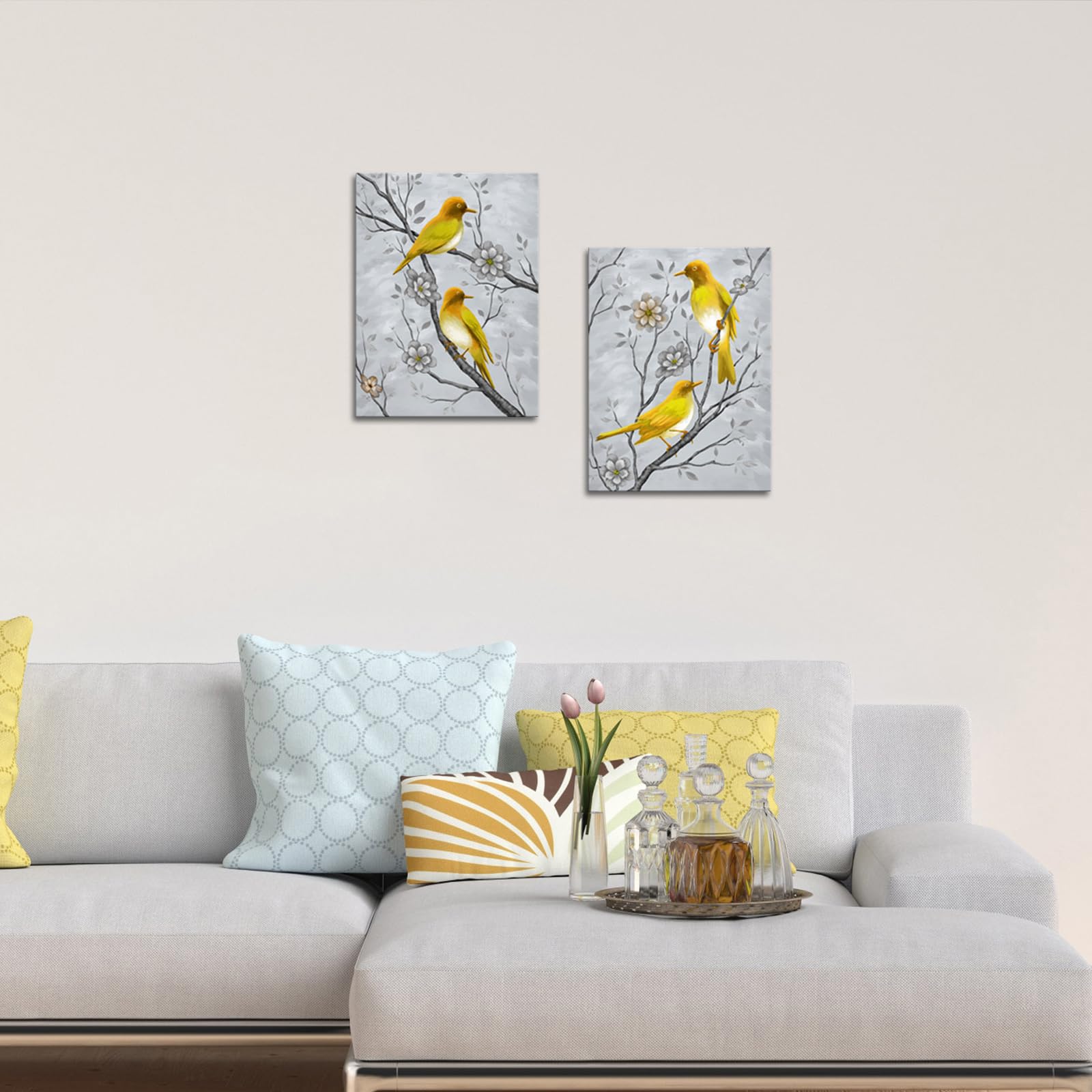 Ryounoart Yellow And Grey Wall Art Bird Pictures Gray Yellow Canvas Paintings For Kitchen Bathroom Wall Decor Ready To Hang 12 *