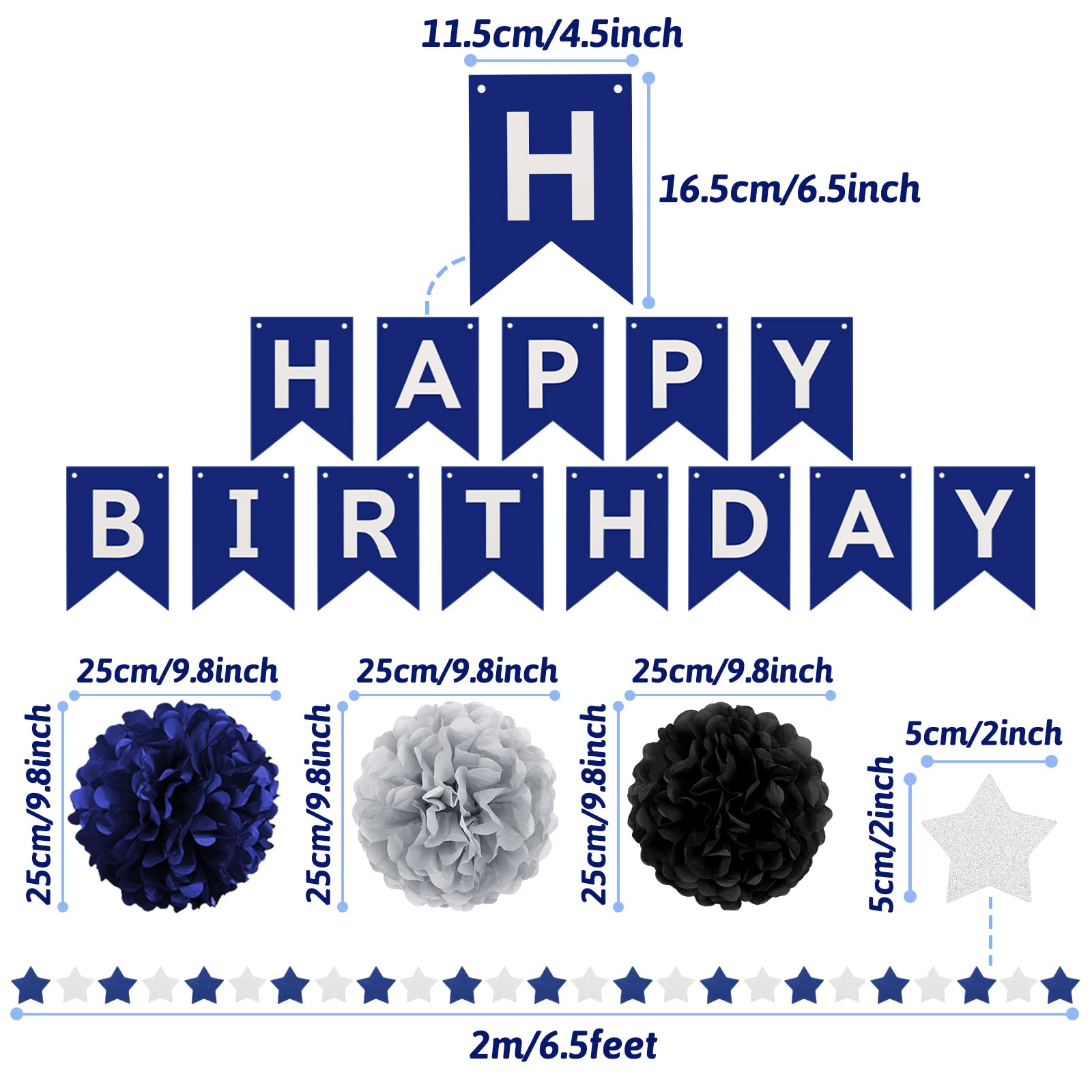 Recosis Birthday Decorations For Men, Black And Navy Blue Party Decorations Happy Birthday Decorations With Banner For Men Boy 3