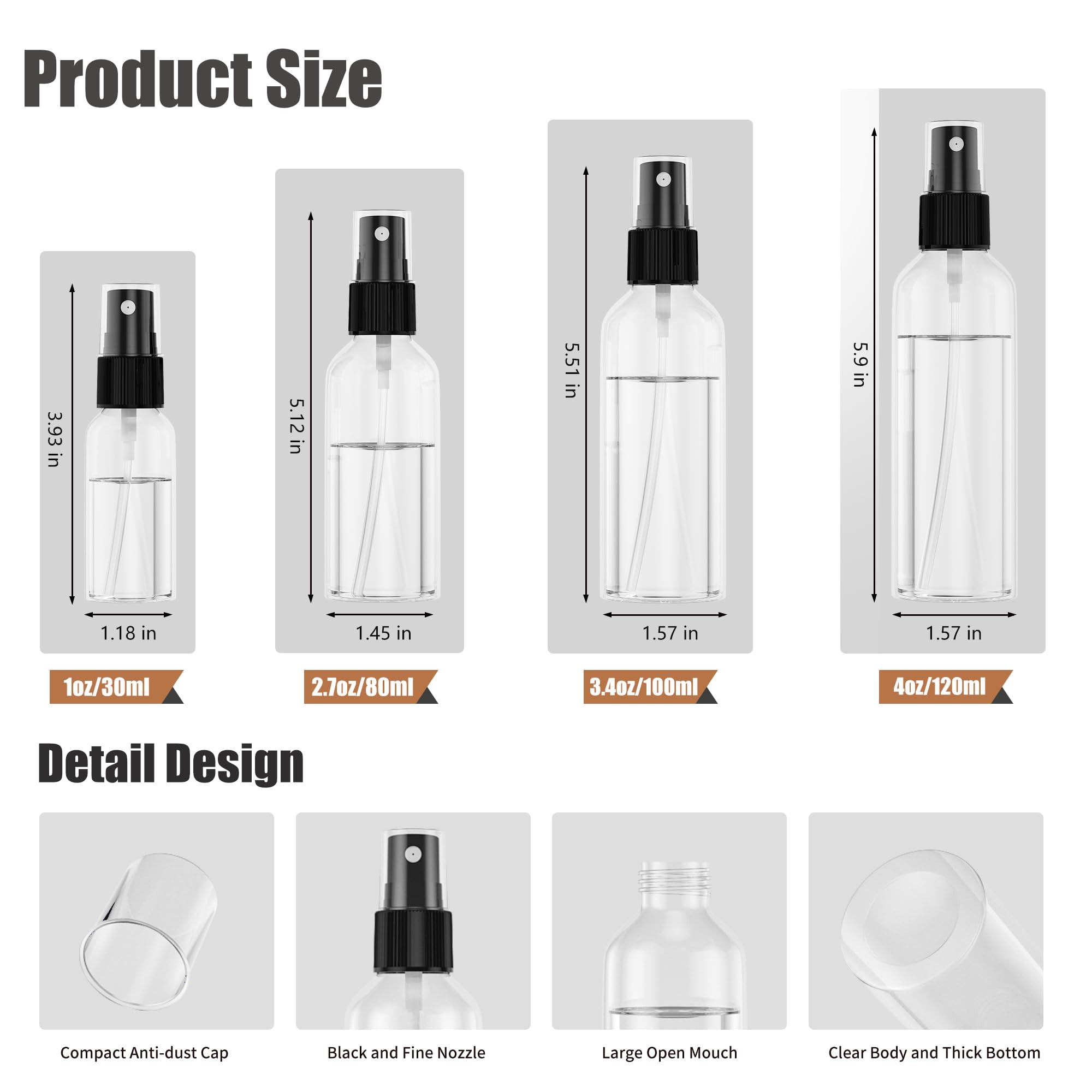 Ephech 50Pcs Small Spray Bottle, 3.4Oz/100Ml Travel Spray Bottle Clear Fine Mist Spray Bottle Plastic Empty Refillable Spray Bot