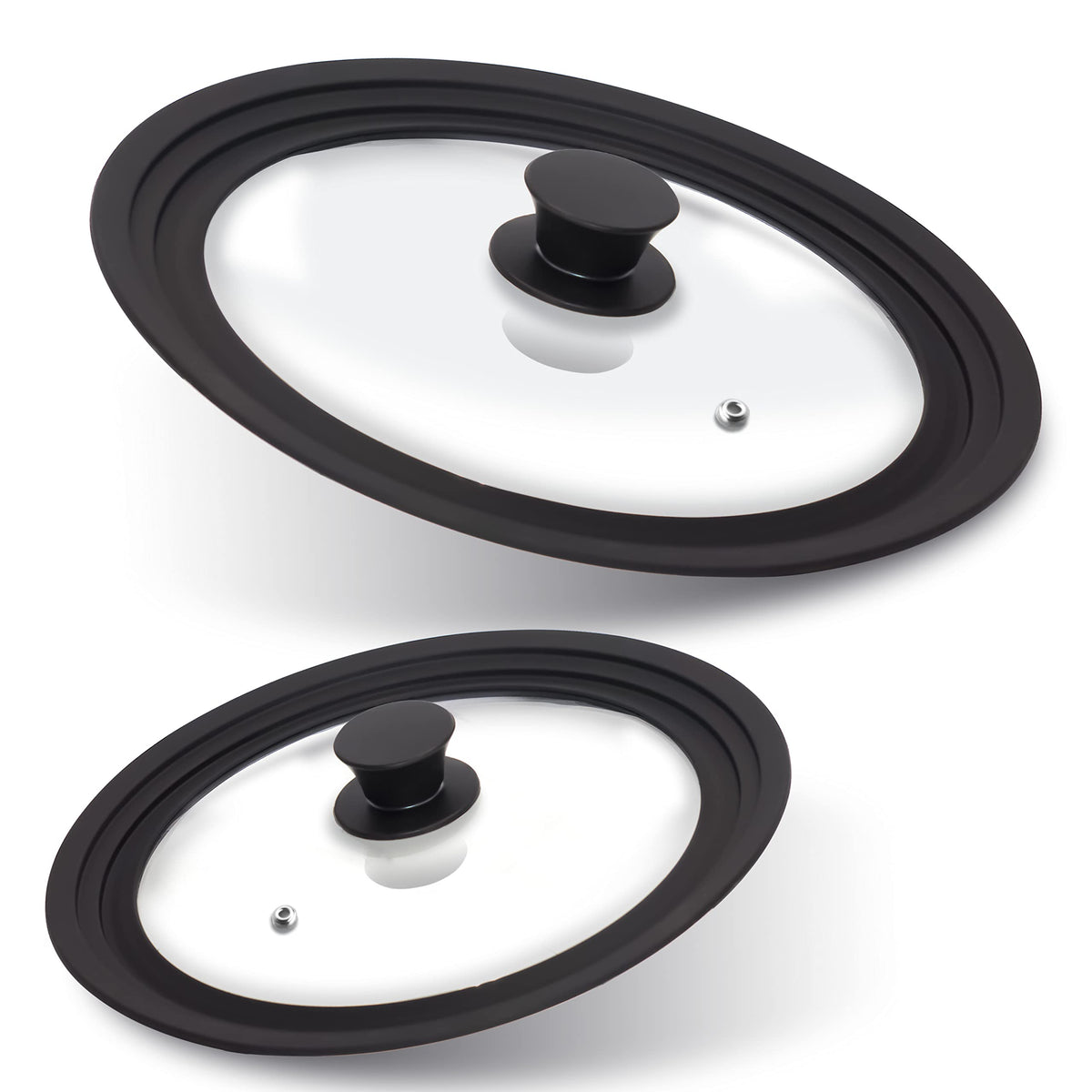 Anaeat Silicone Universal Lid For Pots, Pans And Skillets - Tempered Glass Covered With Heat Resistant Silicone Rim Fits All 7 T
