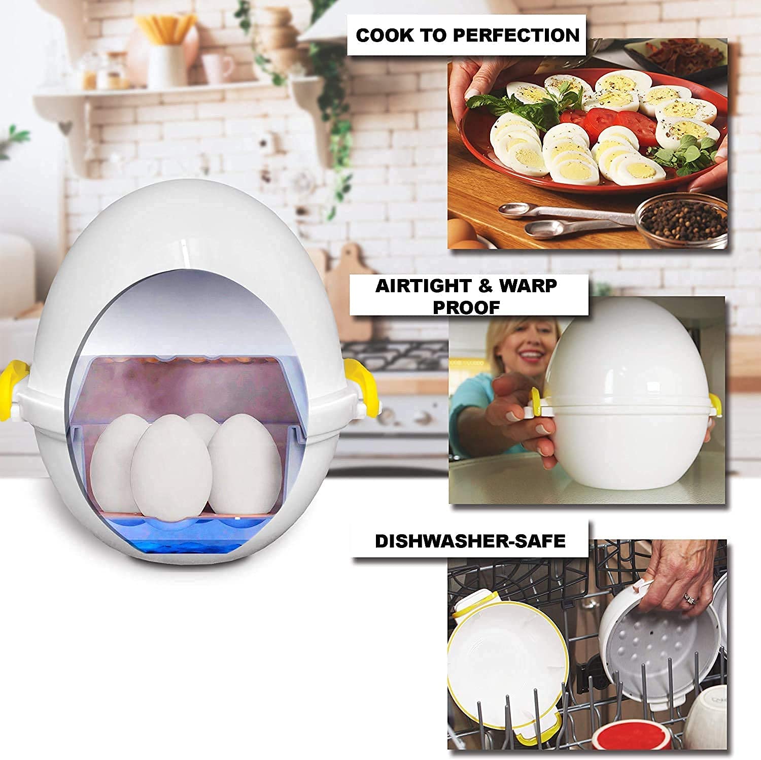 Egg Pod By Emson Microwave Hardboiled Egg Maker, Cooker, Boiler & Steamer, 4 Perfectly-Cooked Hard Boiled Eggs In Under 9 Minute