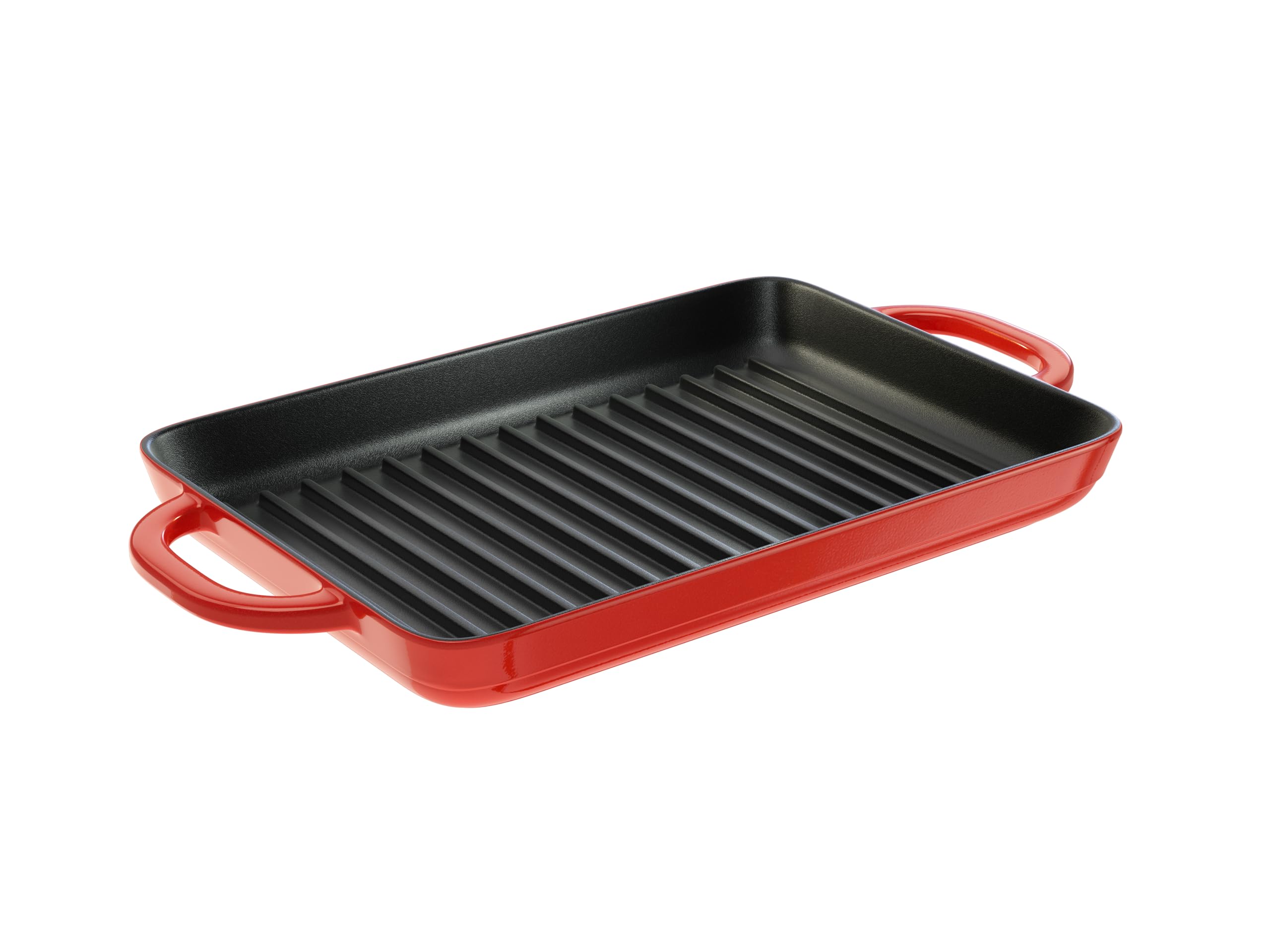 Lodge 12.5 x 8 Inch Enamel Cast Iron Grill Pan - Dual Assist Handles - Use in the Oven, on the Stove, on the Grill, or Over a Ca