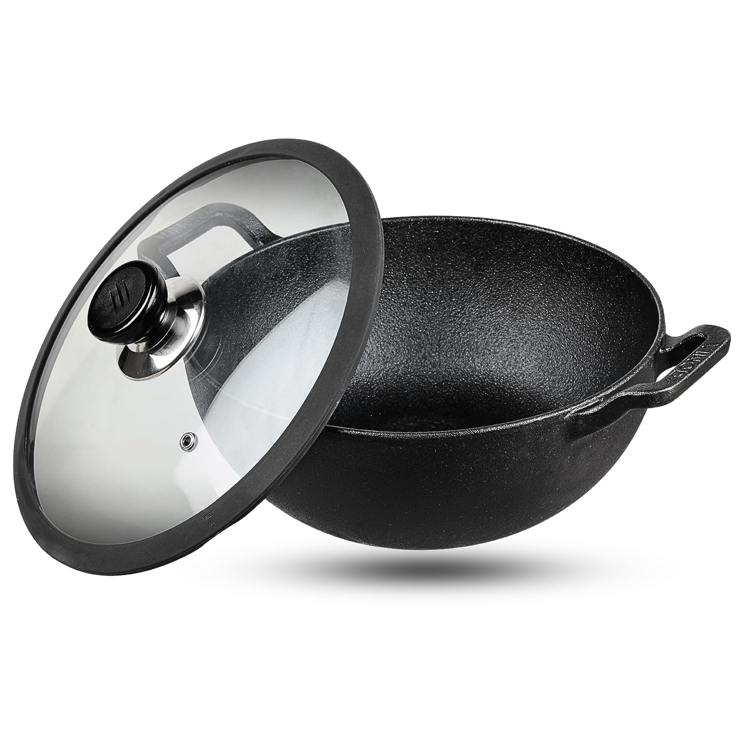 Vinod Legacy Pre-Seasoned Cast Iron Kadai- 3.3 L, 24 Cm | Kadai With Glass Lid | 100% Pure, Naturally Stick-Free, Rust-Proof | T