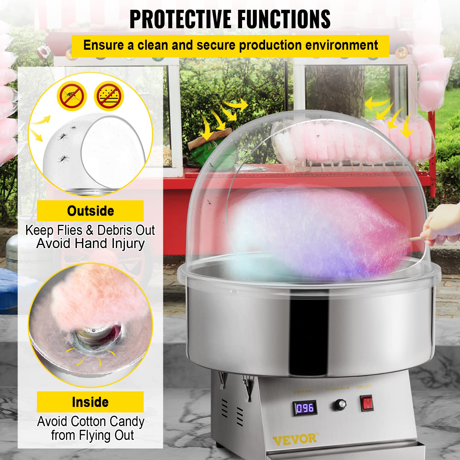 Vbenlem 21 Inch Cotton Candy Machine Cover Bubble Shield Plastic For Commercial Floss Maker, Clear