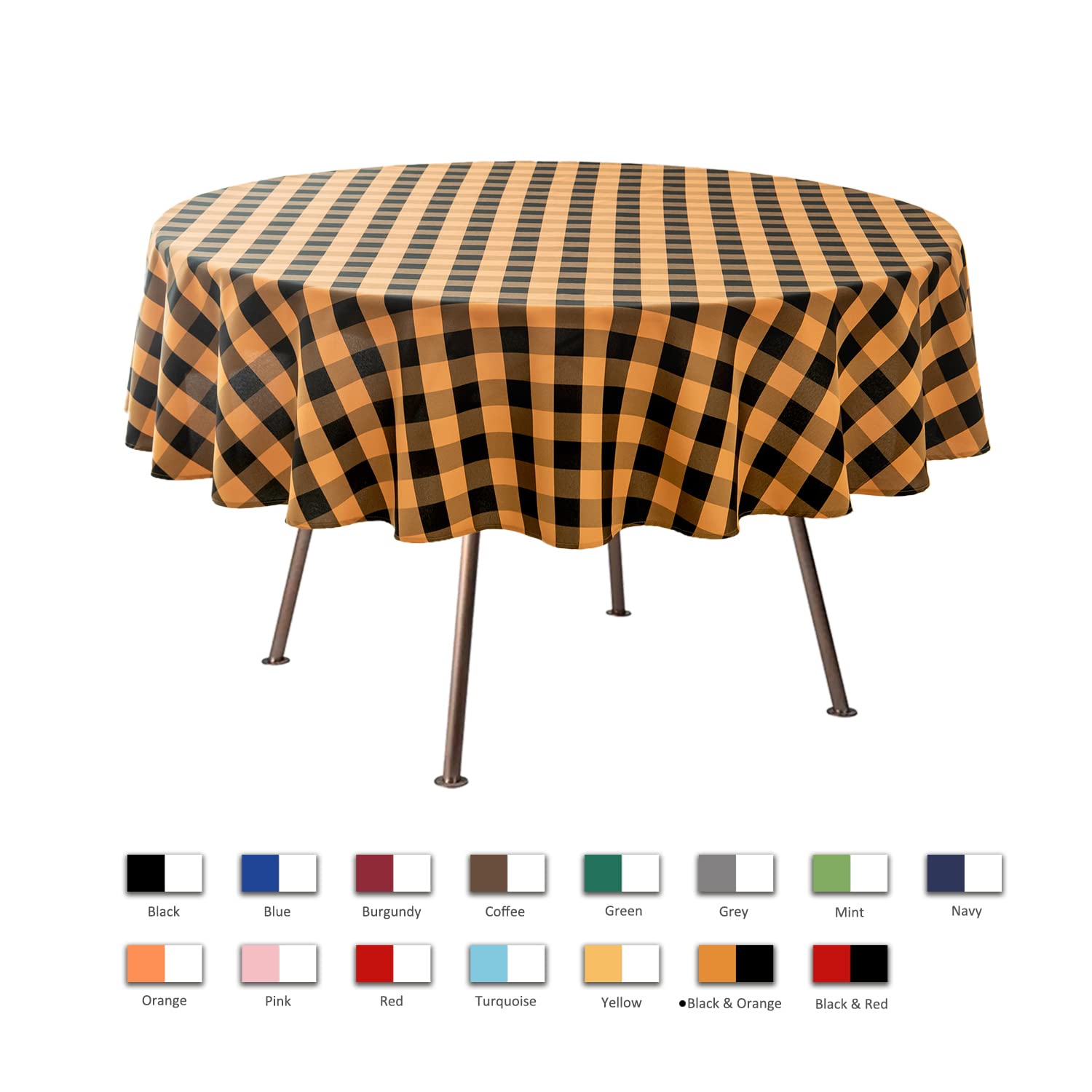 Maxmill Round Checkered Halloween Tablecloth Spillproof Wrinkle Free Heavy Weight Gingham Table Cloth For Circular Table Cover B