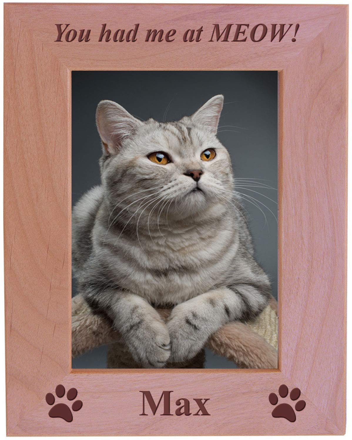 You had me at Meow! - Custom Engraved Wood Picture Frame - Add Your Cats Name (5x7 Vertical)