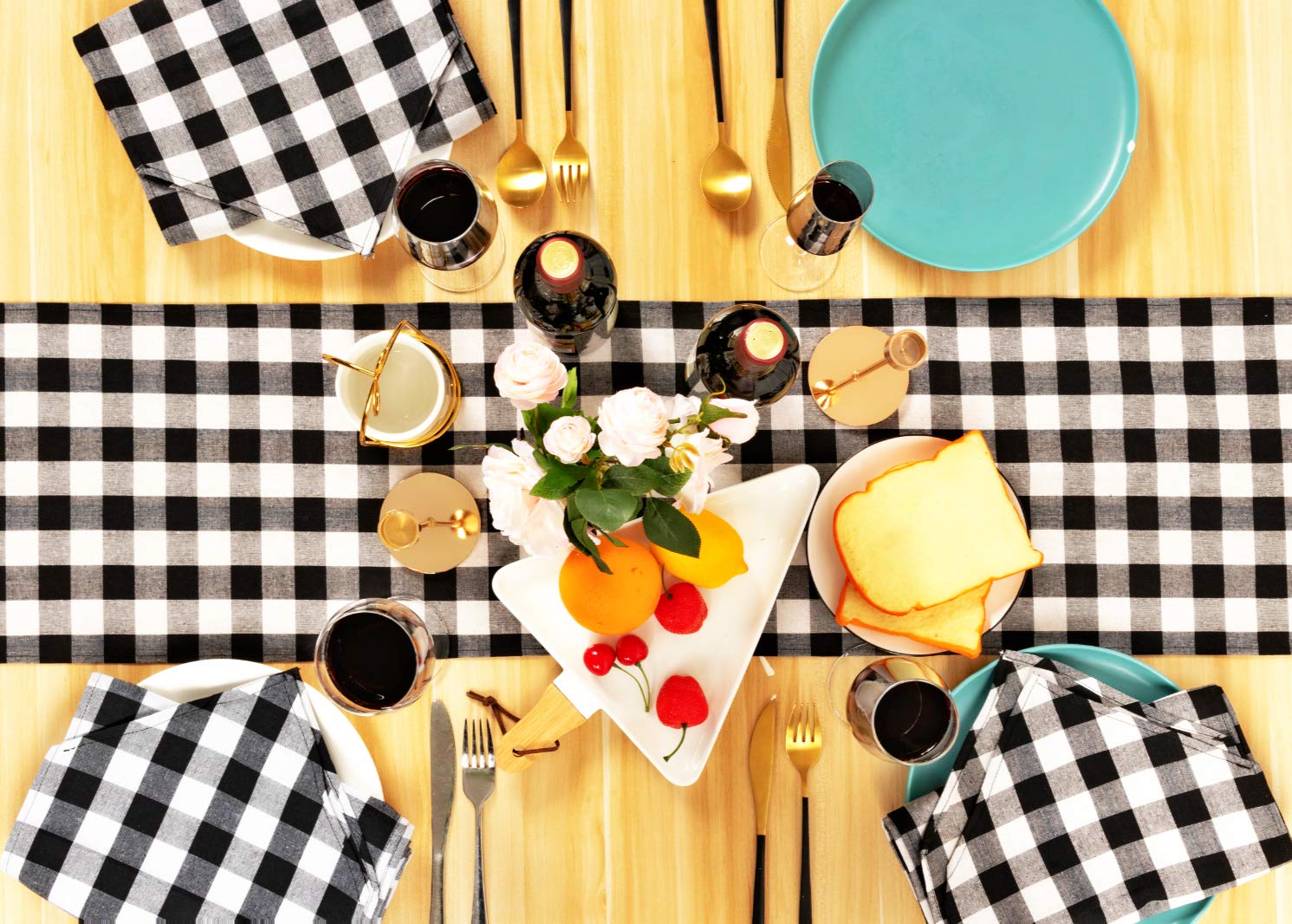 4 Pack Buffalo Check Table Runners White And Black Plaid Table Runner For Christmas Dinner, Lumberjack Party, Outdoor Or Indoor