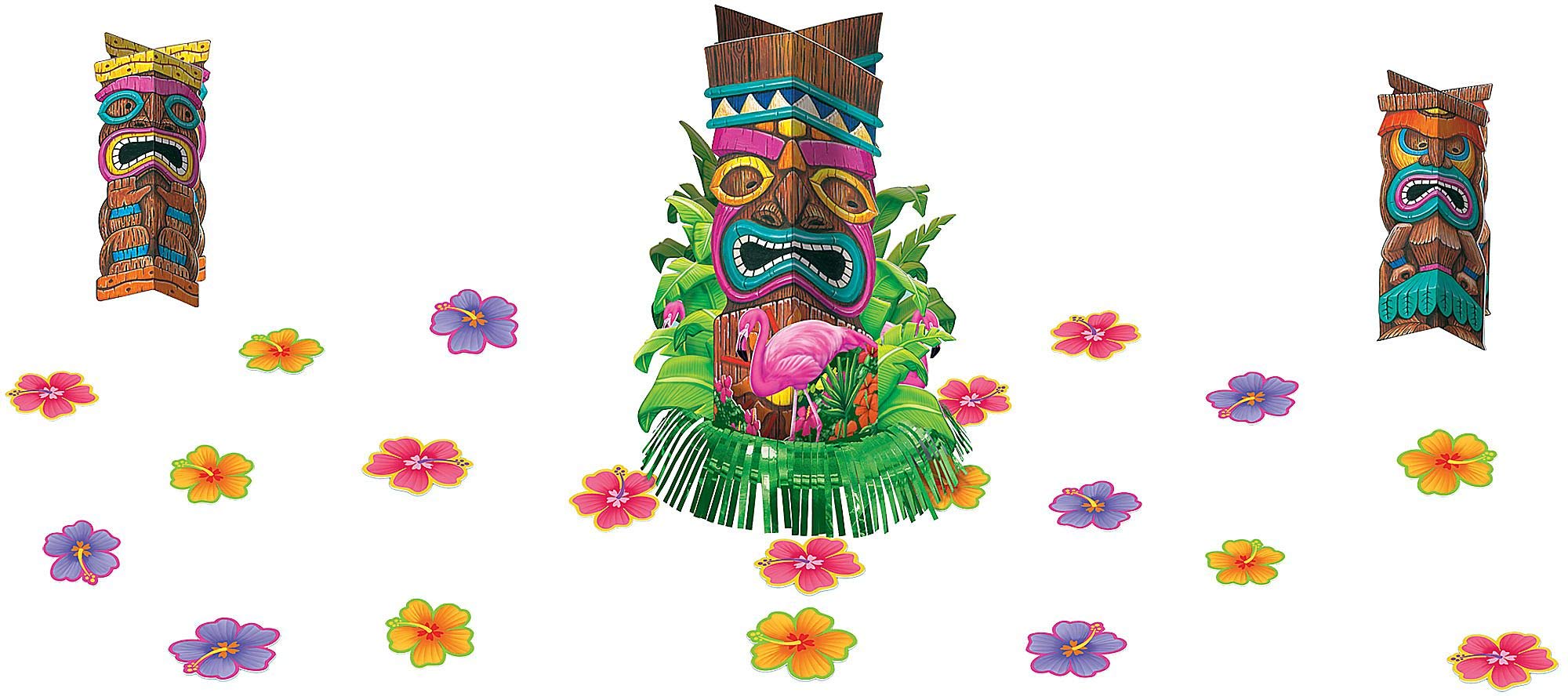 Amscan Tiki Table Decorating Kit - 12.5'' (1 Count) - Durable & Multicolor Paper Decor For Tropical Parties & Luaus