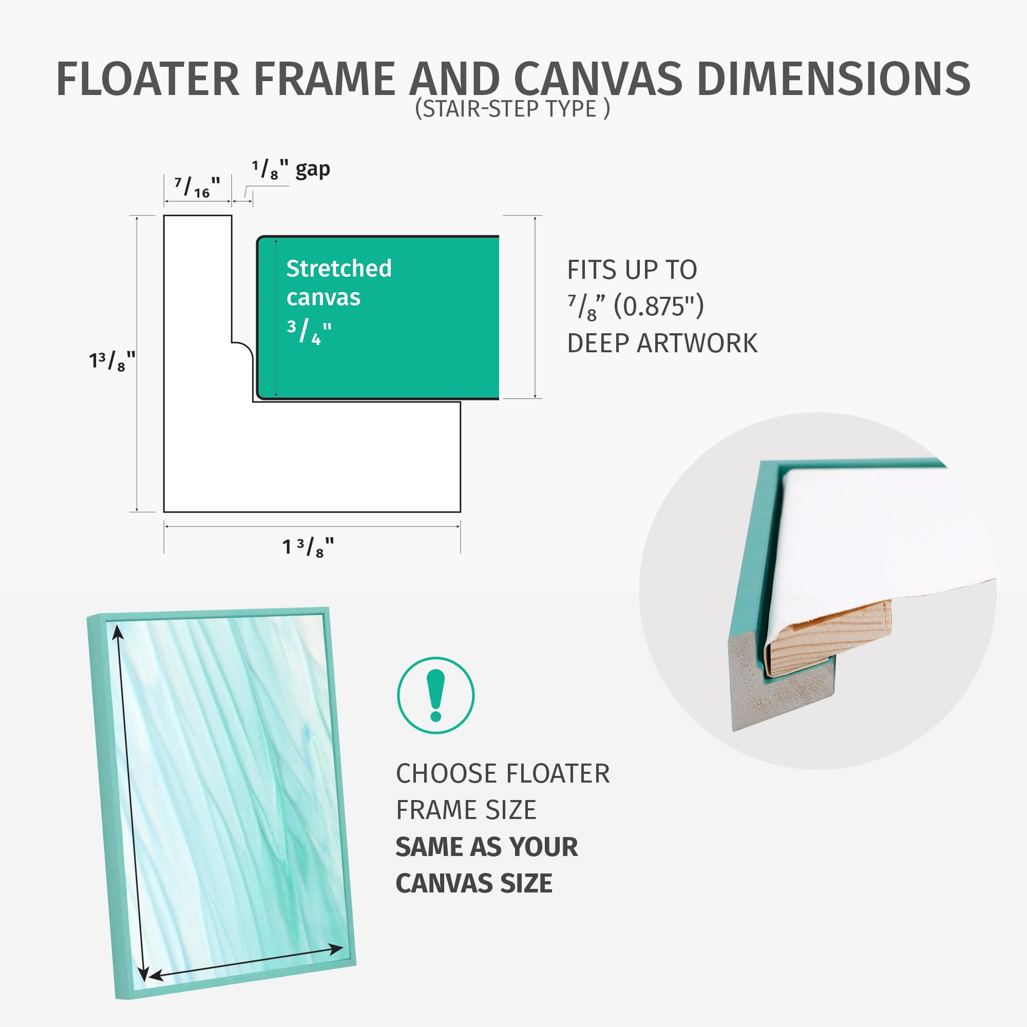 Pixy Canvas Floater Frame 24X36 For 3/4 (0.75) Inch Deep Canvas Paintings/Canvas Prints/Wood Canvas Panels/Wall Art/Wall Decor/H