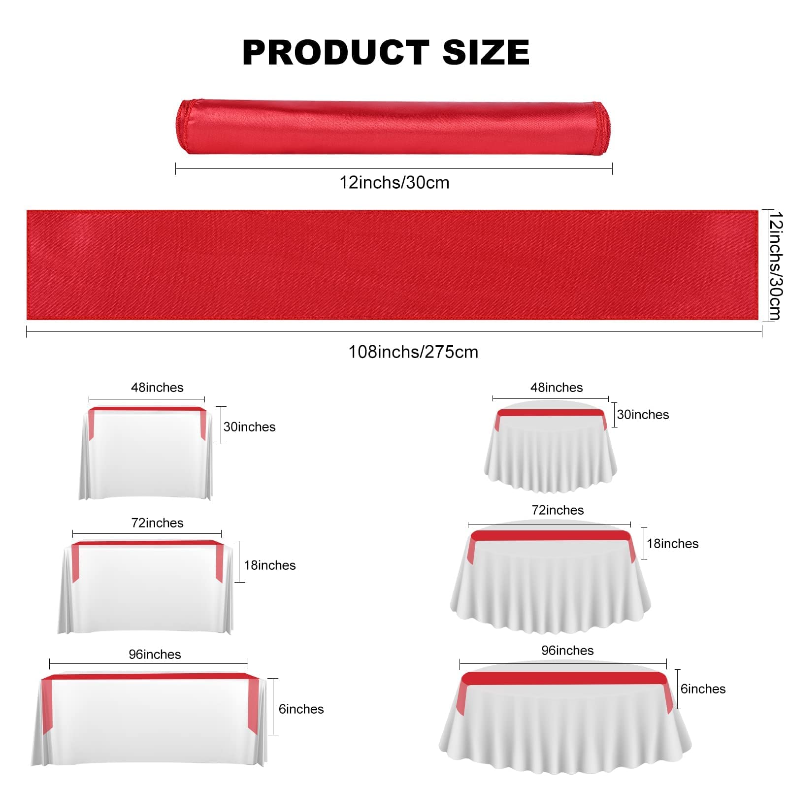 12 Pack Satin Table Runner, 12  108 Inch For Party Wedding, Birthday, Banquets,Graduation Engagements, Christmas, Decoration(Gol