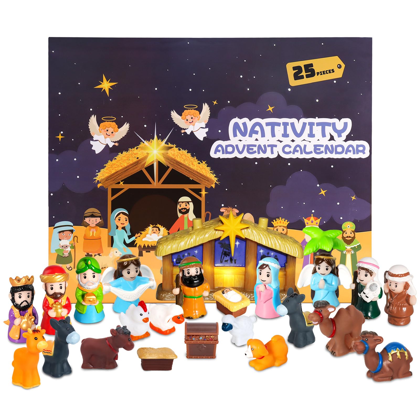 Nativity Advent Calendar 2025 Kids with Light, 25 Days Christmas Countdown Christian Advent Calendar Kids Nativity Play Set, Sma
