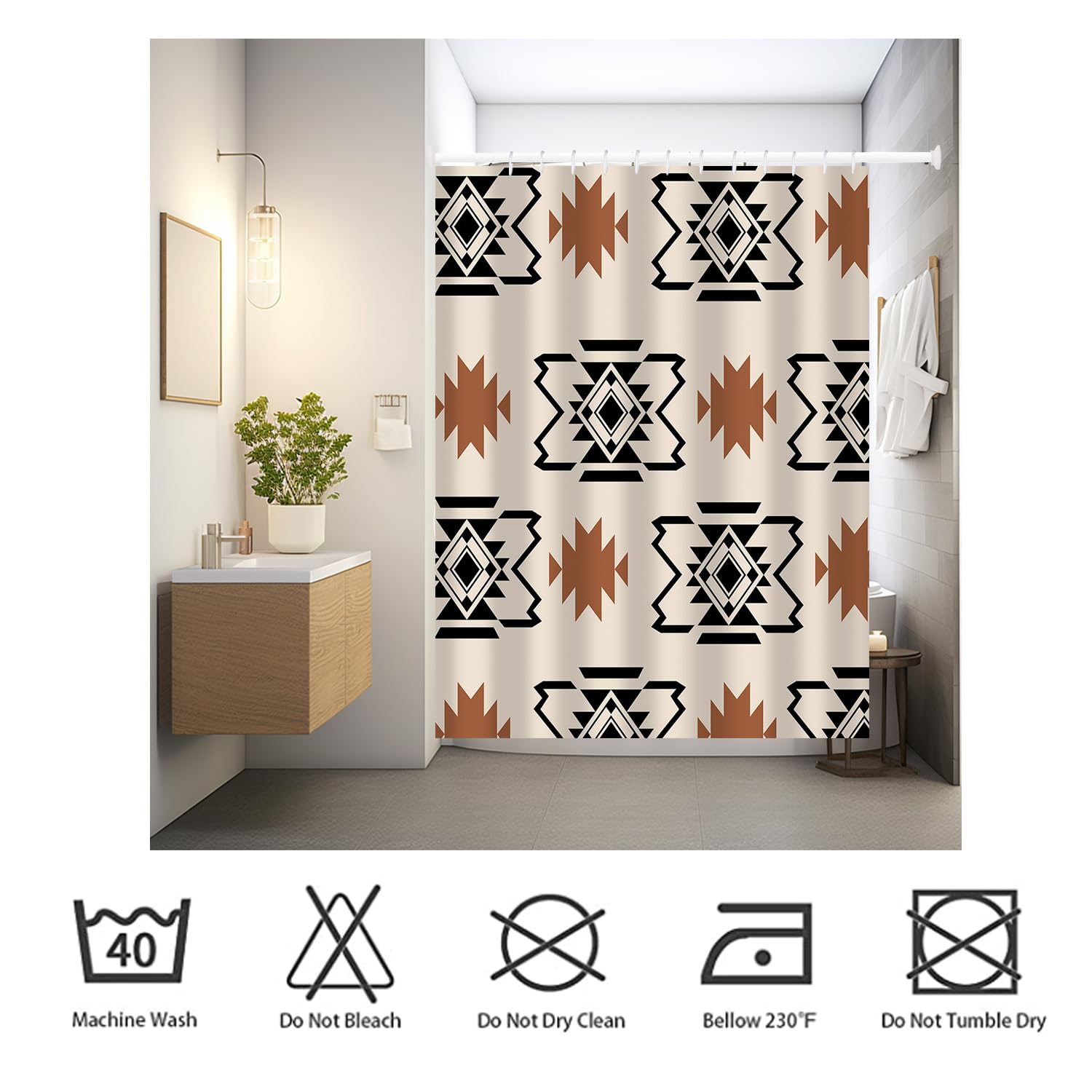 She Love Western Aztec Shower Curtain Boho Abstract Pattern Geometric Vintage Shower Curtain With Hooks 72X84 Inch Waterproof Po