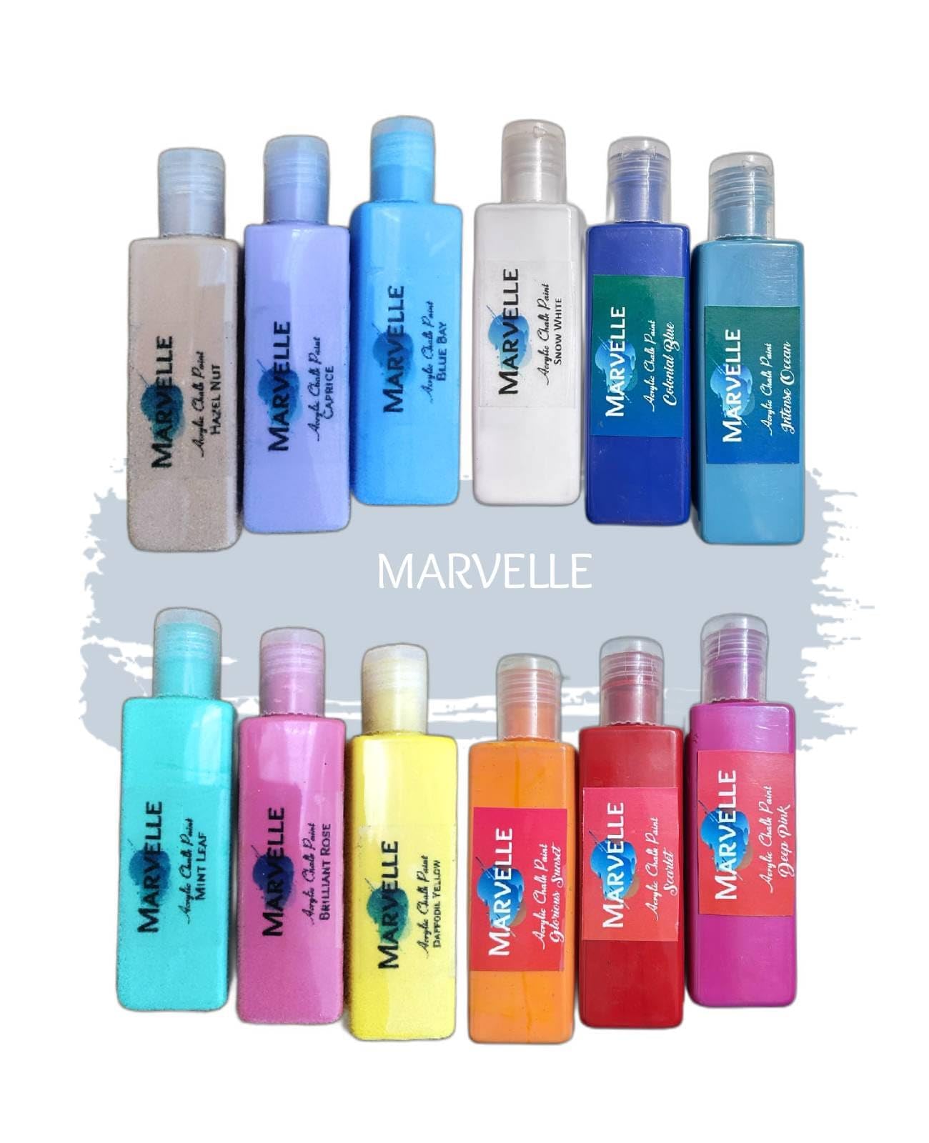 Greenartz Marvelle Acrylic Chalk Paints Set 50Ml Each X 12 Colours No Wax Needed For Wood Furniture Glass Artwork Walls Canvas S