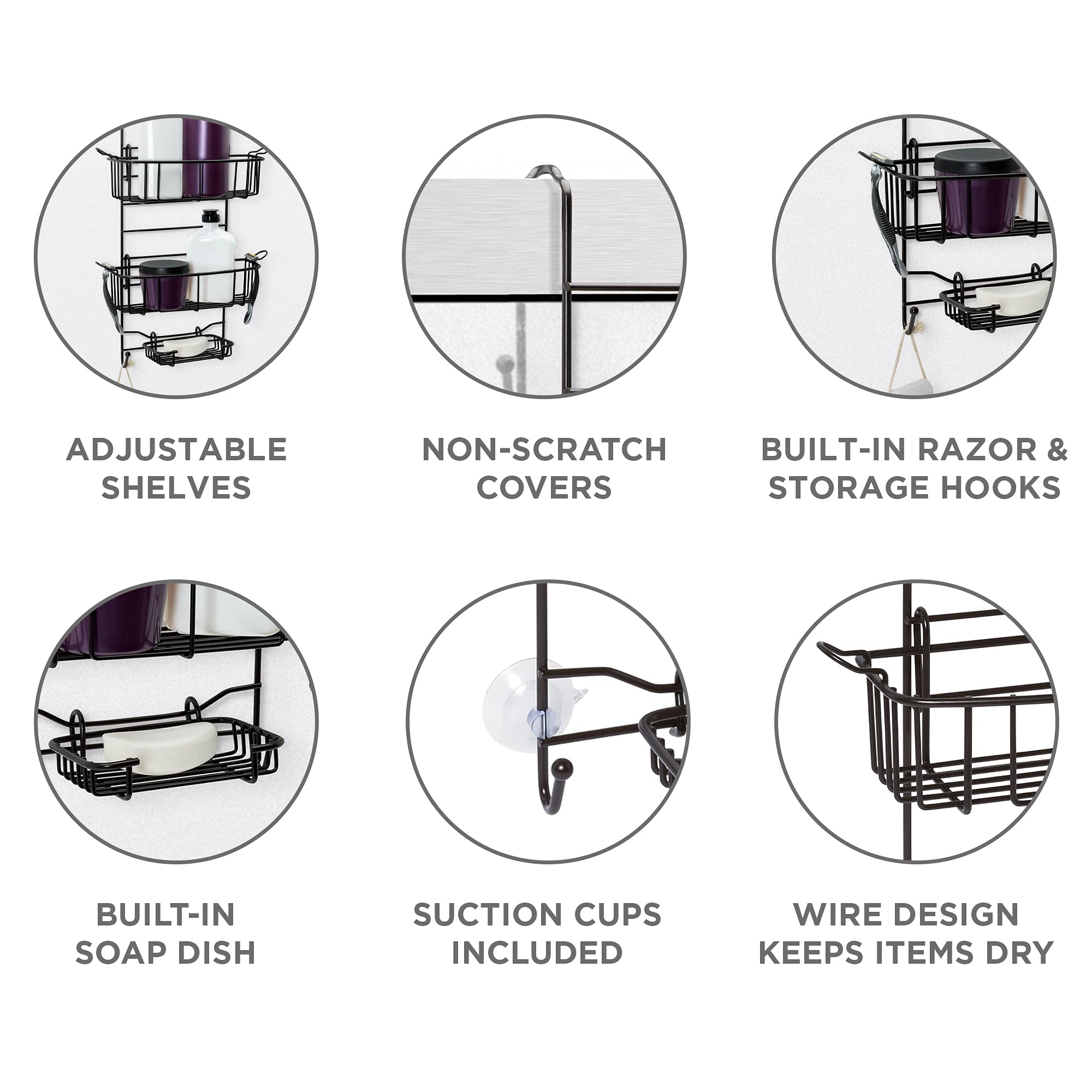Zenna Home E7803Hb Shower Caddy, 12 In W X 8.75 In D X 23 In H, Heritage Bronze