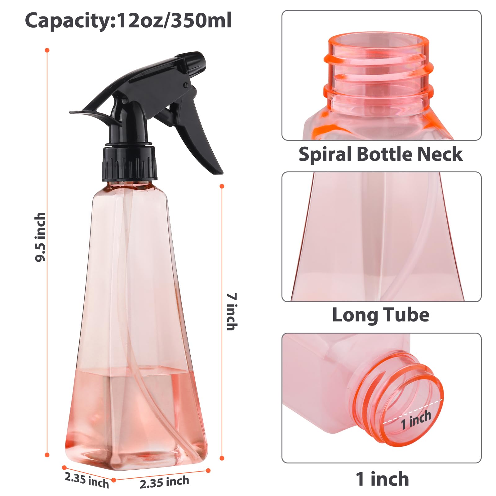 Spray Bottles (2-Pack, 12 Oz.) Mist/Stream, Plastic Water Spray Bottle For Hair, Plants, Cleaning, Cooking, Bbq, Pet - Empty Spr