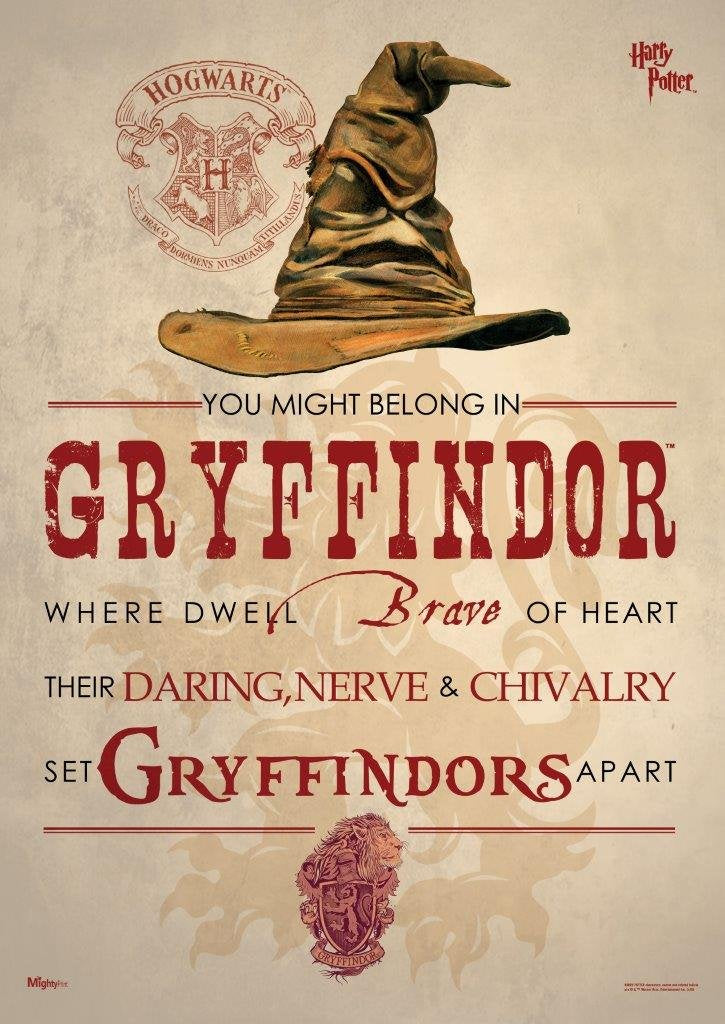 Mightyprint Harry Potter - Gryffindor - Hogwarts Sorting Hat House Quote - Durable 17    X 24 Wall Art - Not Made Of Paper - Off