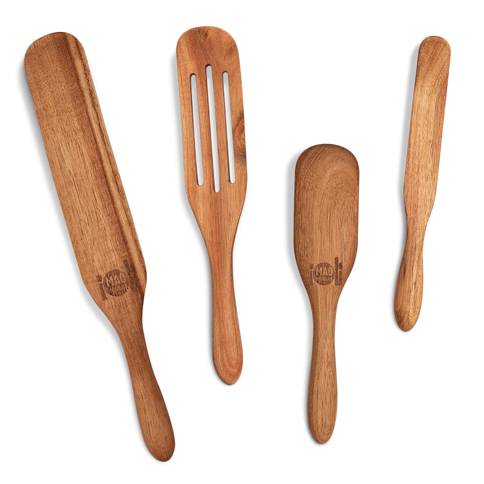 As Seen On Tv, Mad Hungry Spurtle 4Pc Set, Acacia Premium Wood Finish, Cooking Utensils For Non Stick Cookware, Baking, Whisking