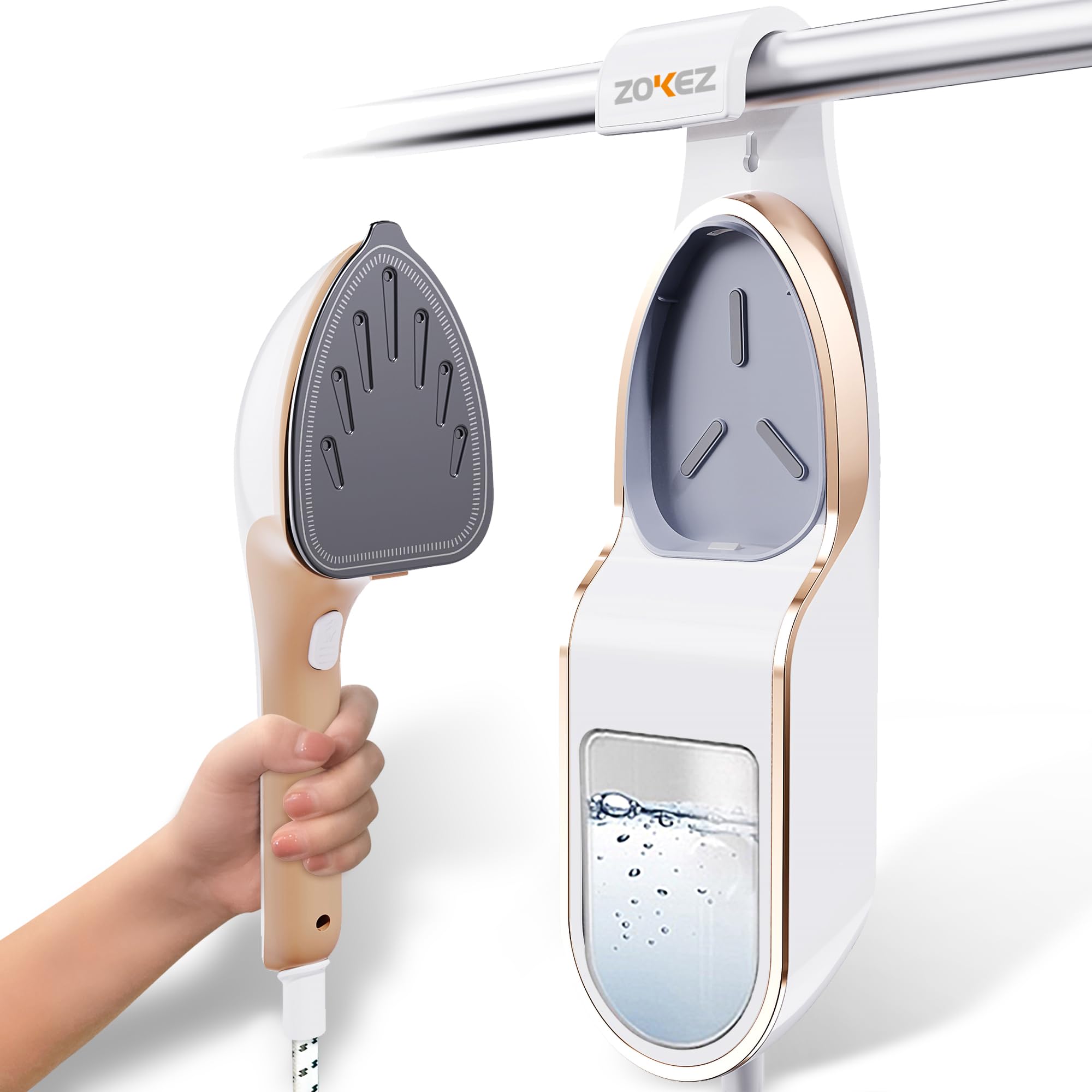 Zokez Handheld Steamer For Clothes, 1500W Extra Large Soleplate Clothes Steamer, Detachable 330Ml Water Tank, Garment Steamer &